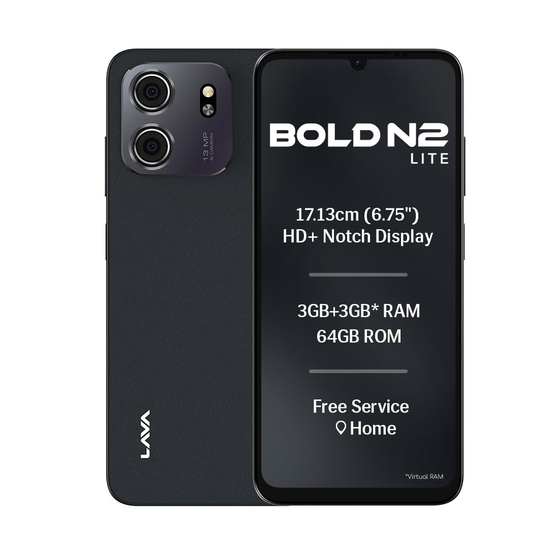Lava Bold N2 Lite (Nilgiri Blue, 3 GB RAM, 64 GB Storage) | 6.75" HD+ Display | 13MP AI Dual Rear Camera | 5000 mAh Battery | Secure Face Unlock | Fingerprint Reader | Charger & Phone-Cover in Box - Image 2