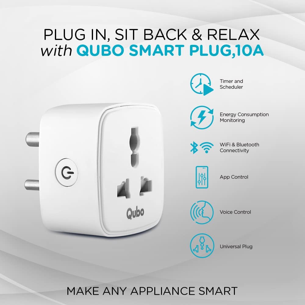 Qubo 10A Wi-Fi + Bluetooth Smart Plug | Energy Monitoring | Ideal for Small Devices Like TVs, Air Purifiers, Mobile & Laptop Chargers | Voice Control with Alexa & Google Assistant | From Hero Group - Image 3