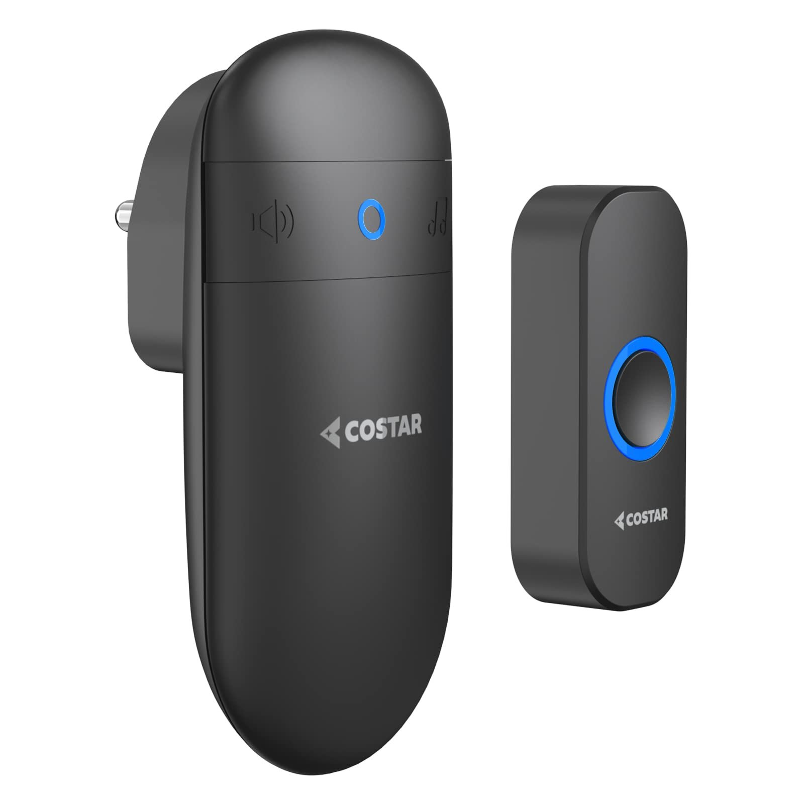 COSTAR Wireless Door Bell Kits Chime for Home Office with LED Light 300 Meter 1000 Feet Operating Range 32 Ringtones 5 Levels Volume, 1 Receiver and 1 Push Button IP44 Waterproof (Pebble T301-Black) - Image 2