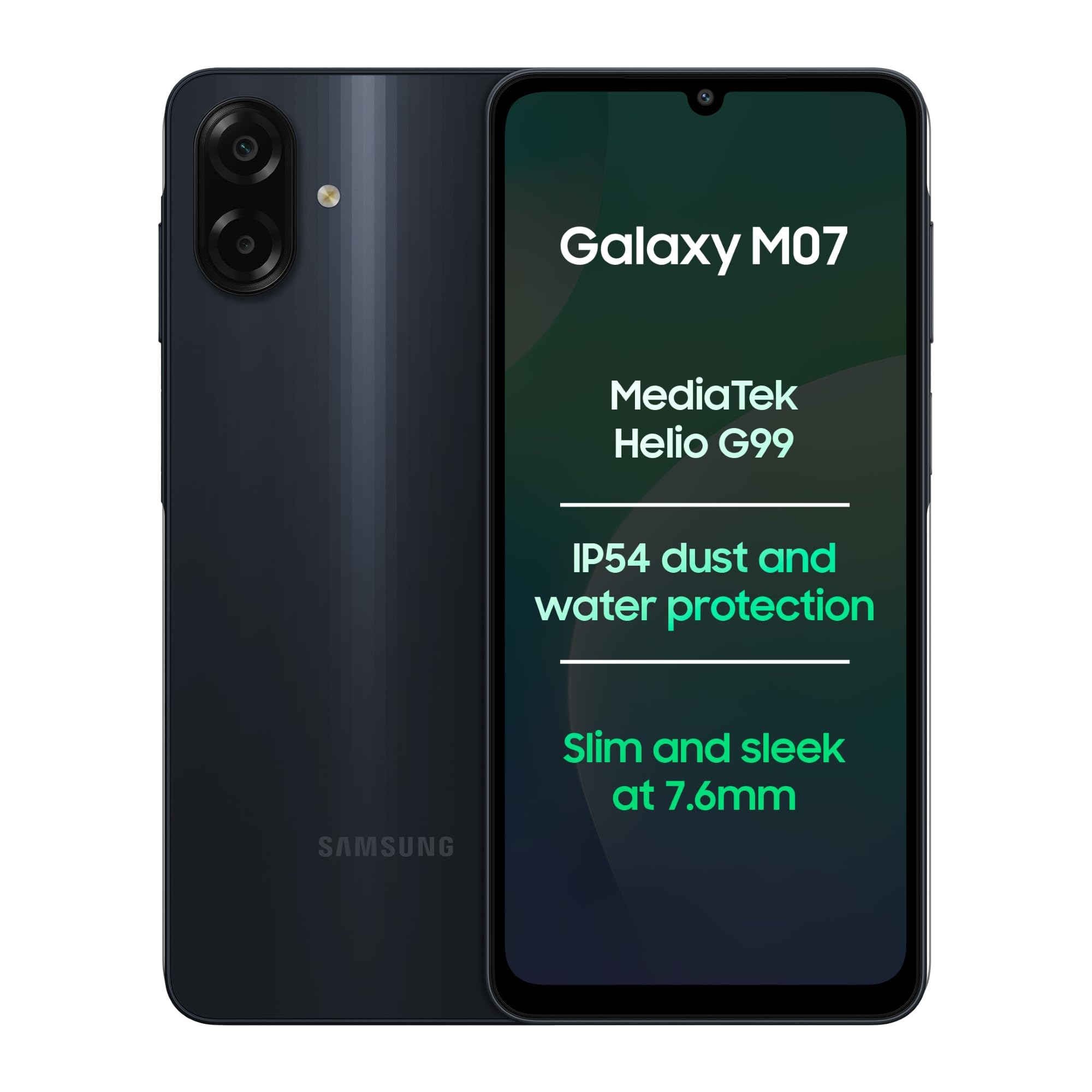 Samsung Galaxy M07 Mobile (Black, 4GB RAM, 64GB Storage) | MediaTek Helio G99 | AnTuTu 624K | IP54| 50MP Camera | 7.6mm Slim | 5000mAh Battery | 25W Fast Charging | 6 Gen OS Upgrades | Without Charger - Image 2