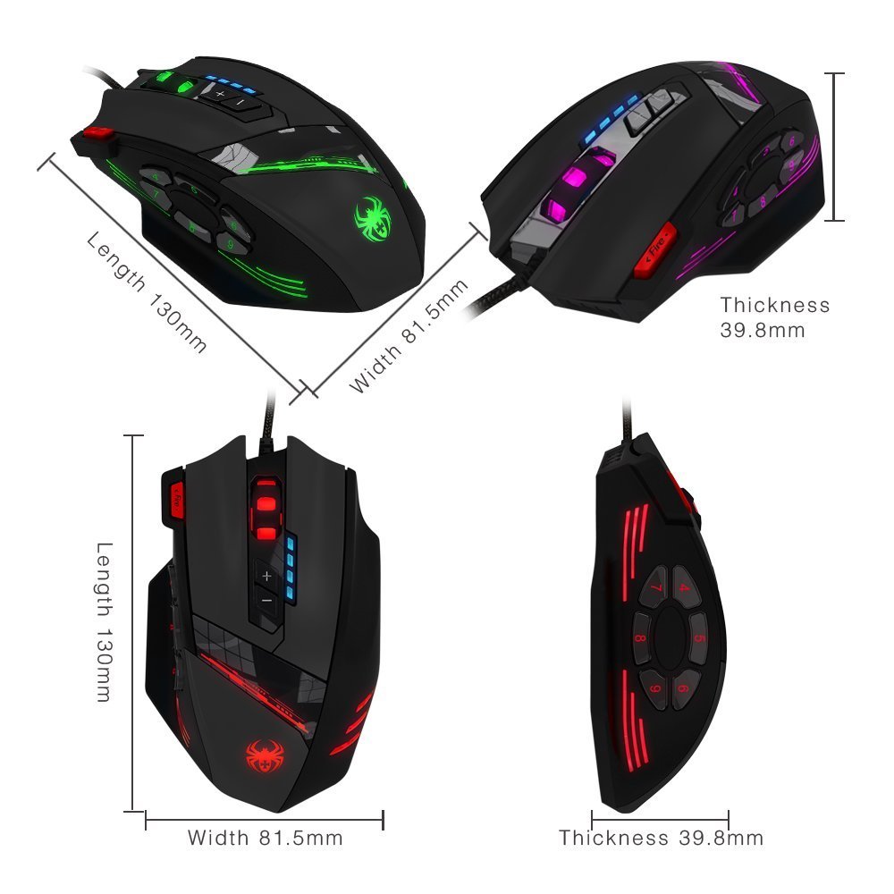 Programmable Zelotes C-12 Gaming Mouse, AFUNTA Laser Gaming Mouse Support 4 level DPI switch,double-speed adjustment,highest to 8000DPI, Total 12 Programmable Buttons and Weight Tuning Cartridge - Image 4
