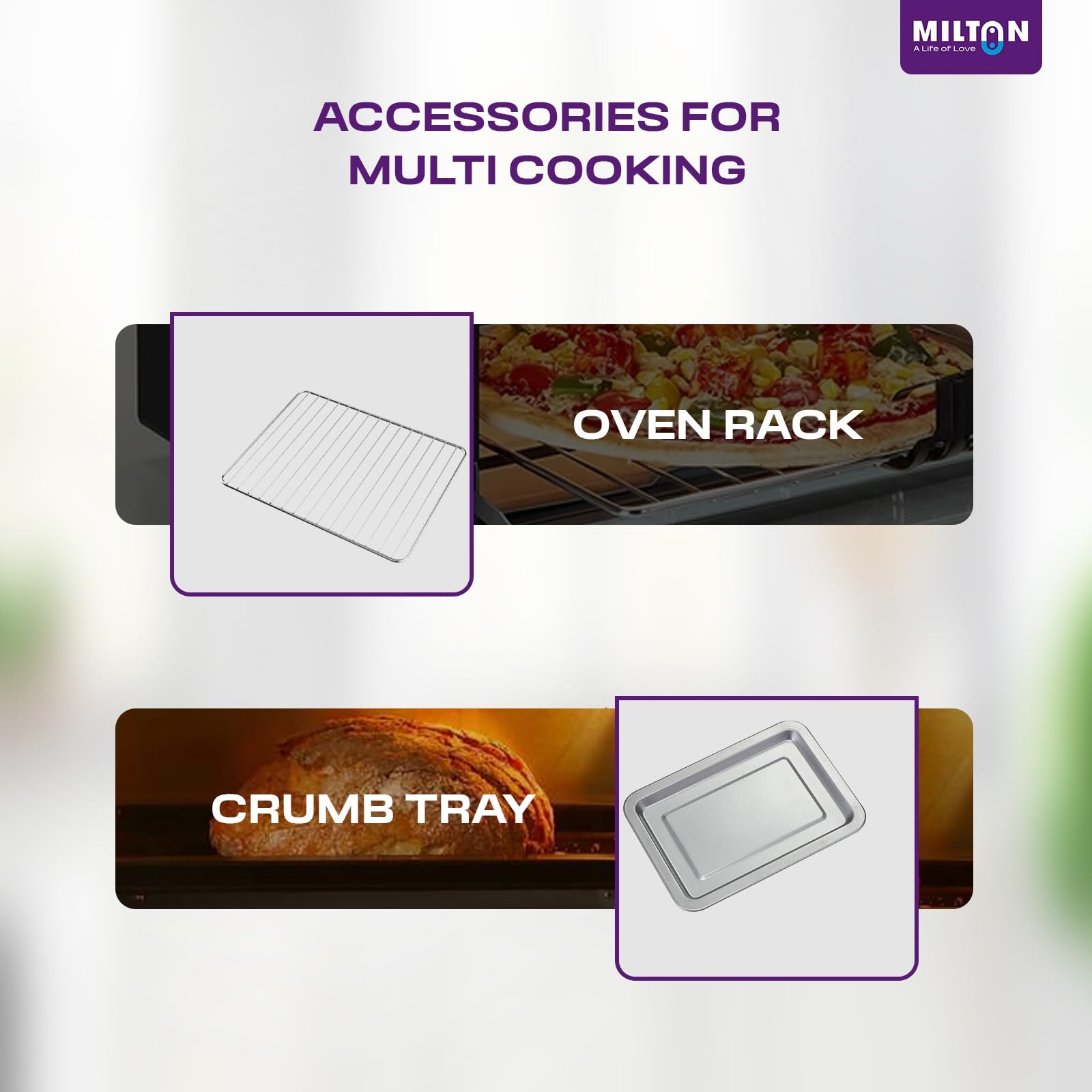 Milton 10L OTG Oven Toaster Griller for Kitchen | 800W | Royal Black Finish | Auto Shut-Off | 250°C Thermostat | Timer, Bell & Tempered Glass | Easy to Clean | Includes Grill Rack & Baking Tray - Image 8
