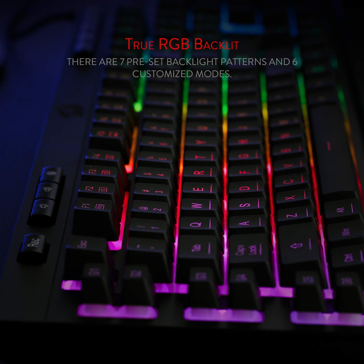 Redragon Shiva K512 RGB Backlit Membrane Wired Gaming Keyboard with Multimedia Keys, 6 Extra On-Board Macro Keys, Dedicated Media Control, Detachable Wrist Rest- Black - Image 6