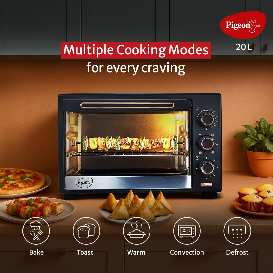 Pigeon Electric Oven (12383) 20 Liters OTG with Grill and Rotisserie, Oven Toaster and Grill for Grilling and Baking Cakes (Grey) - Image 3