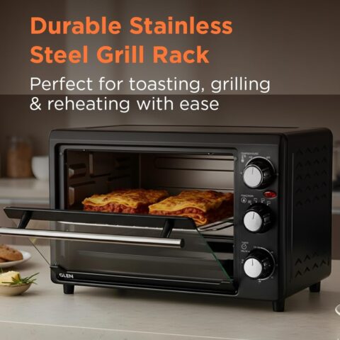 Glen Multi Function OTG for Kitchen, 18 Litre, 1200W, Oven Toaster Griller with 3 Heating Modes, Adjustable Temperature & Timer, Crumbs Tray & Rack, Bake, Grill & Toast, 2-Year Warranty- Black SA5018