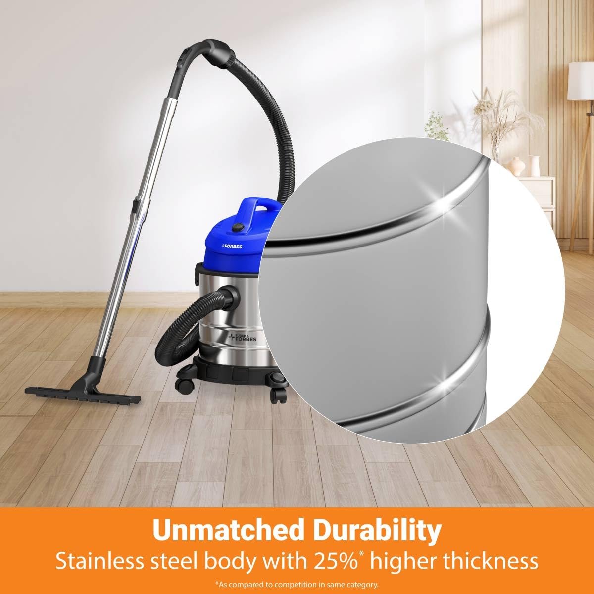 Eureka Forbes Wet & Dry Endura Vacuum Cleaner 22 kPa High Power Suction | Blower Function | 20 litres Tank Capacity | High Strength Stainless Steel Body | 7 Multipurpose Accessories |1 Year Warranty - Image 5