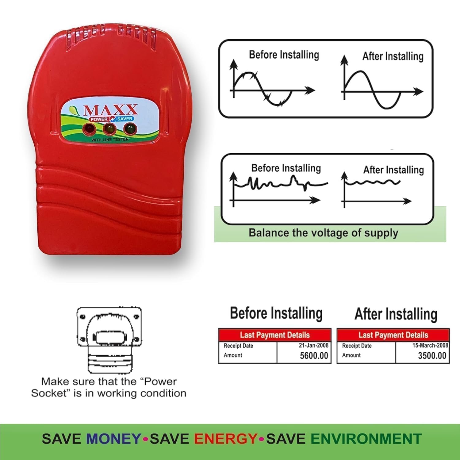 Pack of 2 Super MAXX (power saver electricity home) Save Upto 40% Electricity Bill Everyday | 3D Hologram Original Tested Product | The Superior, Digital & Powerful Electricity Saver Device (2 Pack device) - Image 3