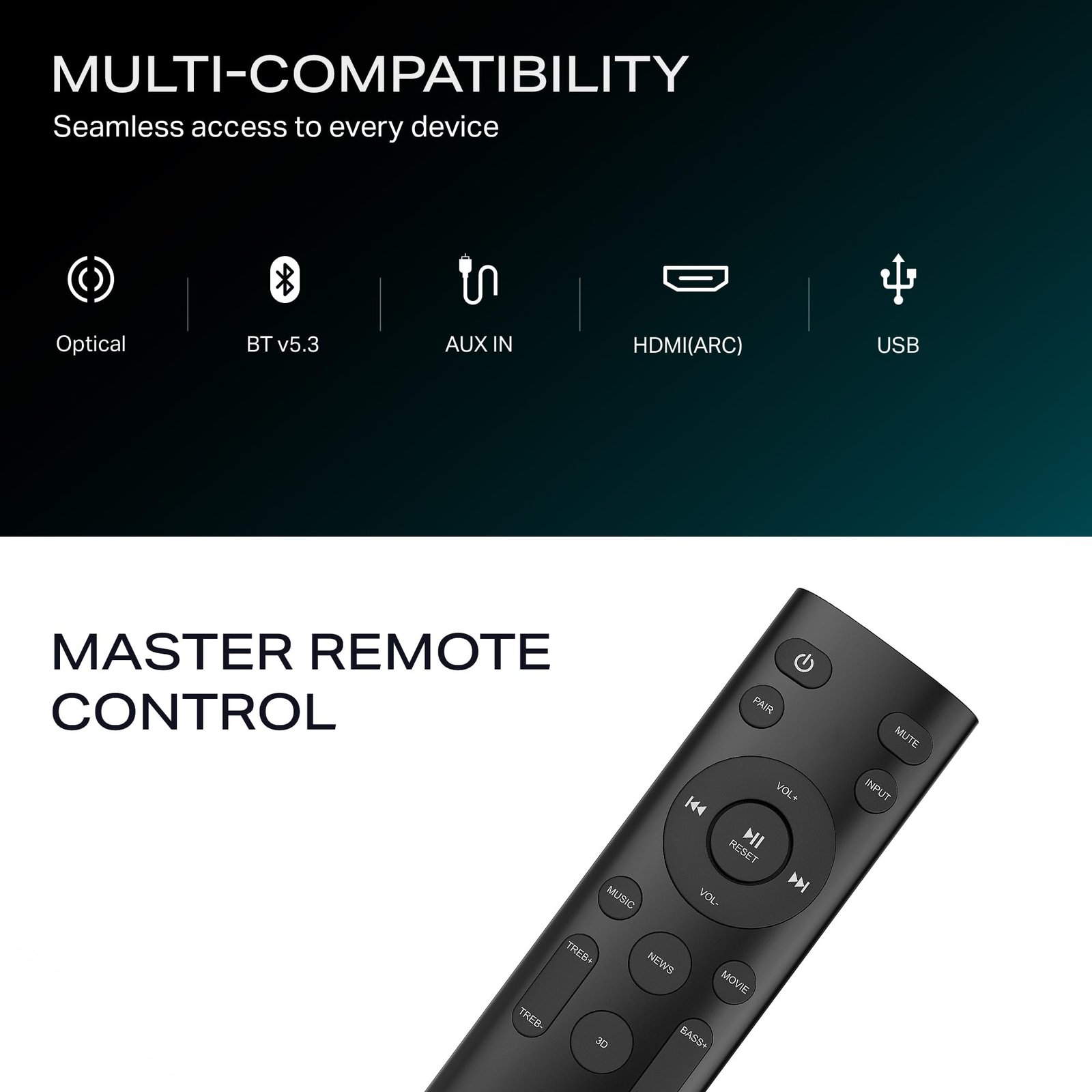 Boat Aavante 2.1 2000D, Dolby Audio, 200W Signature Sound, 2.1CH Wired Subwoofer,Multiple Ports & EQ Modes, Bluetooth Sound bar, Home Theatre Soundbar Speaker (Premium Black)