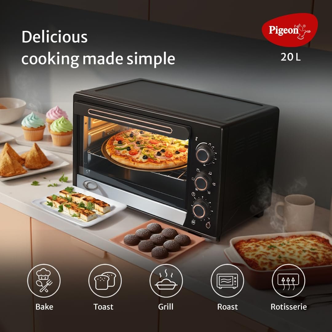 Pigeon Electric Oven (12383) 20 Liters OTG with Grill and Rotisserie, Oven Toaster and Grill for Grilling and Baking Cakes (Grey) - Image 4
