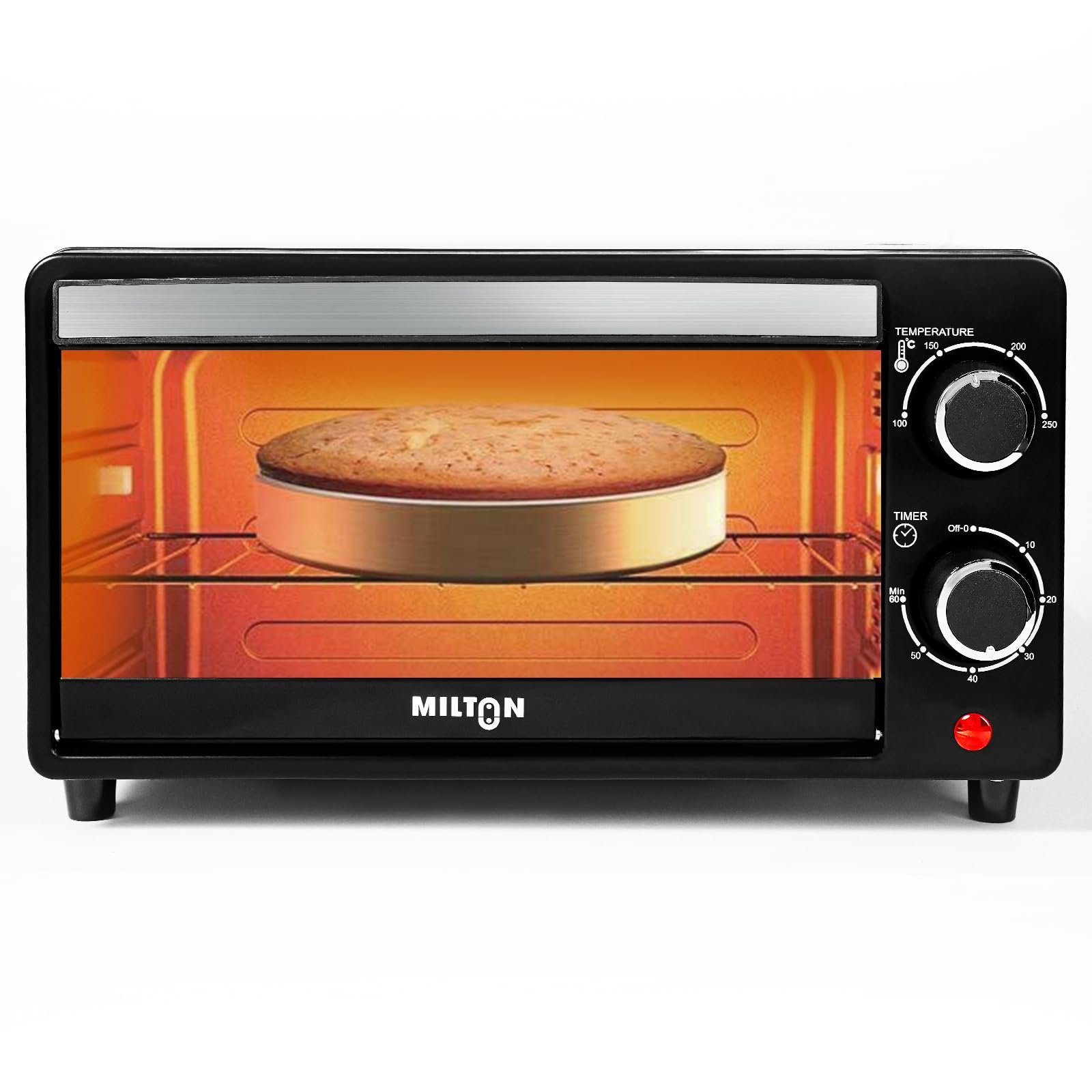 Milton 10L OTG Oven Toaster Griller for Kitchen | 800W | Royal Black Finish | Auto Shut-Off | 250°C Thermostat | Timer, Bell & Tempered Glass | Easy to Clean | Includes Grill Rack & Baking Tray - Image 2