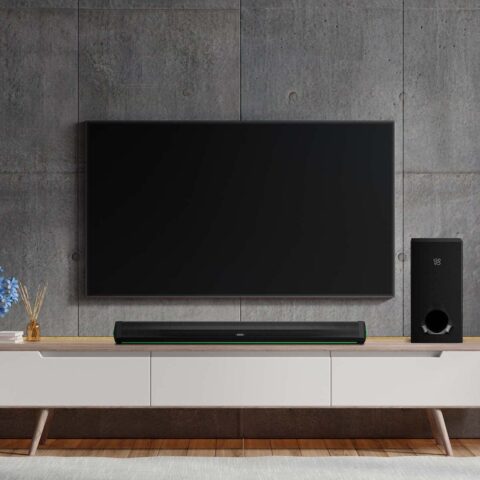 GOVO GOSURROUND 900 | 200W Soundbar | 2.1 Channel Home Theatre | Deep Bass from 6.5” Subwoofer | BT v5.3, HDMI, AUX, USB Connectivity | 4 EQ Modes | Sleek Remote & LED Lights+Display (Platinum Black)