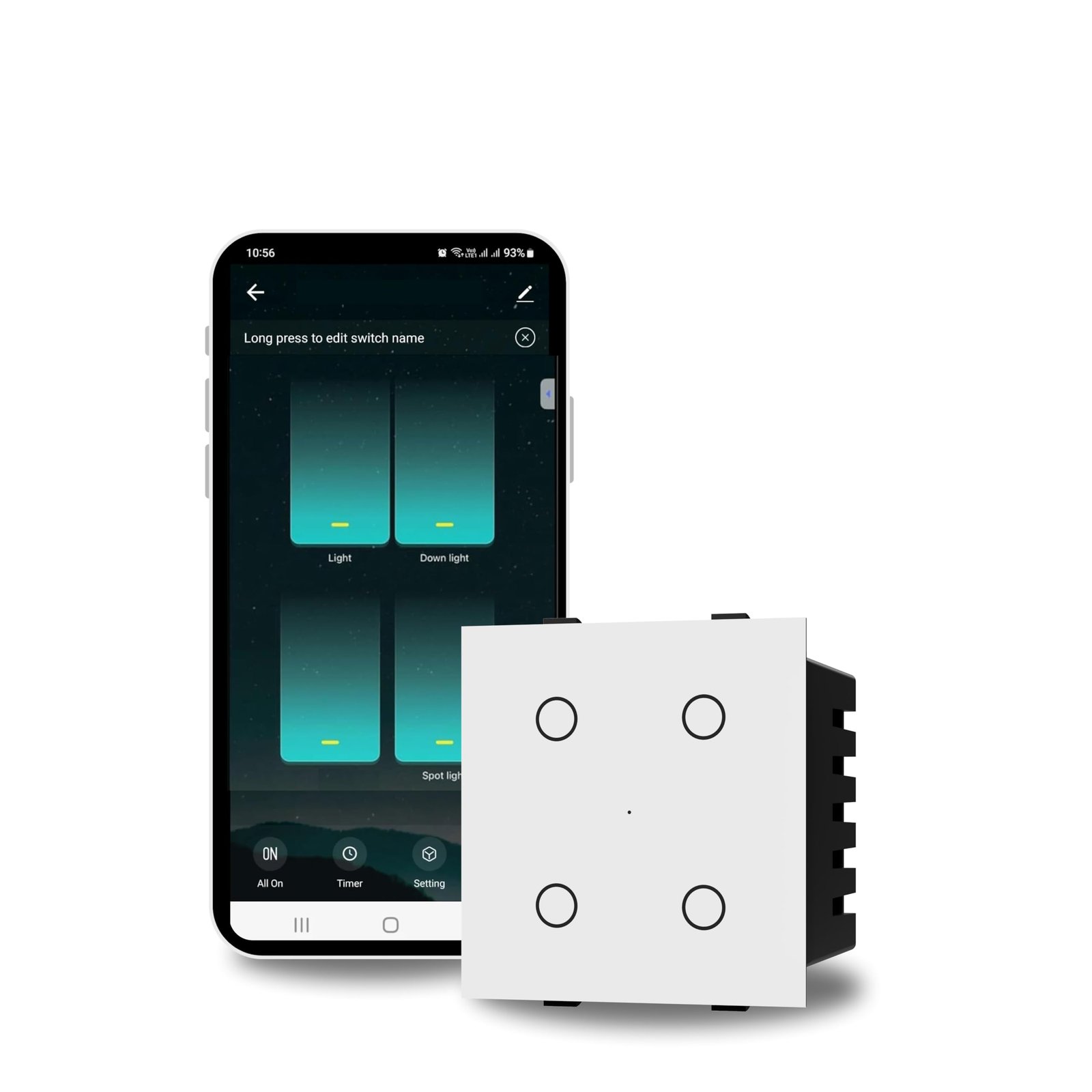 AZIOT Smart Wi-fi Modular 4 Gang Premium Touch Switch (6 Amps Each) - GLASS (Not Acrylic): Elevate Your Home with Effortless Control (Fits in Anchor Roma Classic and Similar Plates) Home Automation - Image 2