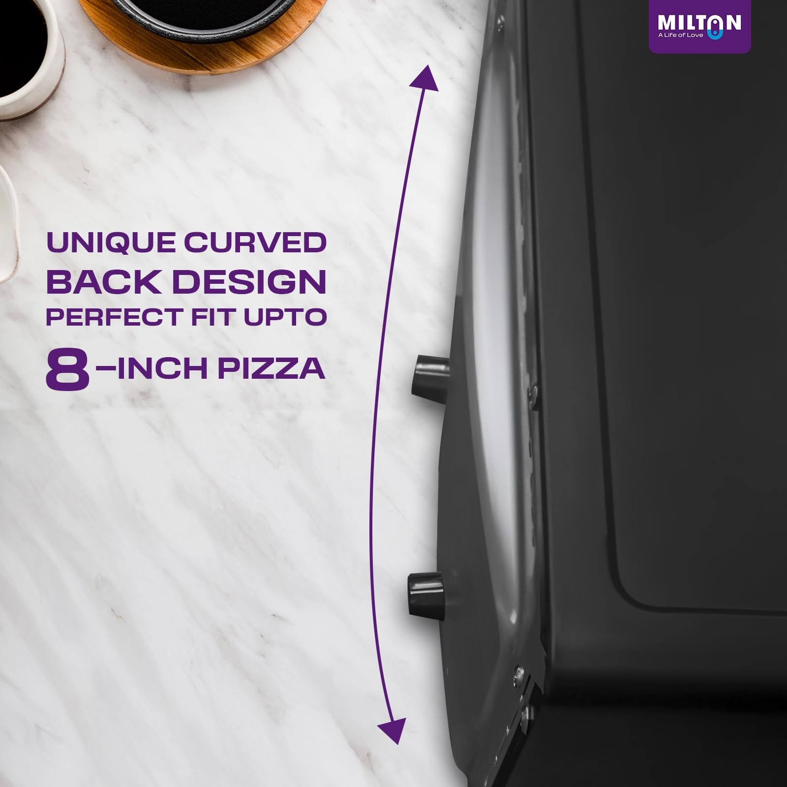 Milton 10L OTG Oven Toaster Griller for Kitchen | 800W | Royal Black Finish | Auto Shut-Off | 250°C Thermostat | Timer, Bell & Tempered Glass | Easy to Clean | Includes Grill Rack & Baking Tray - Image 6