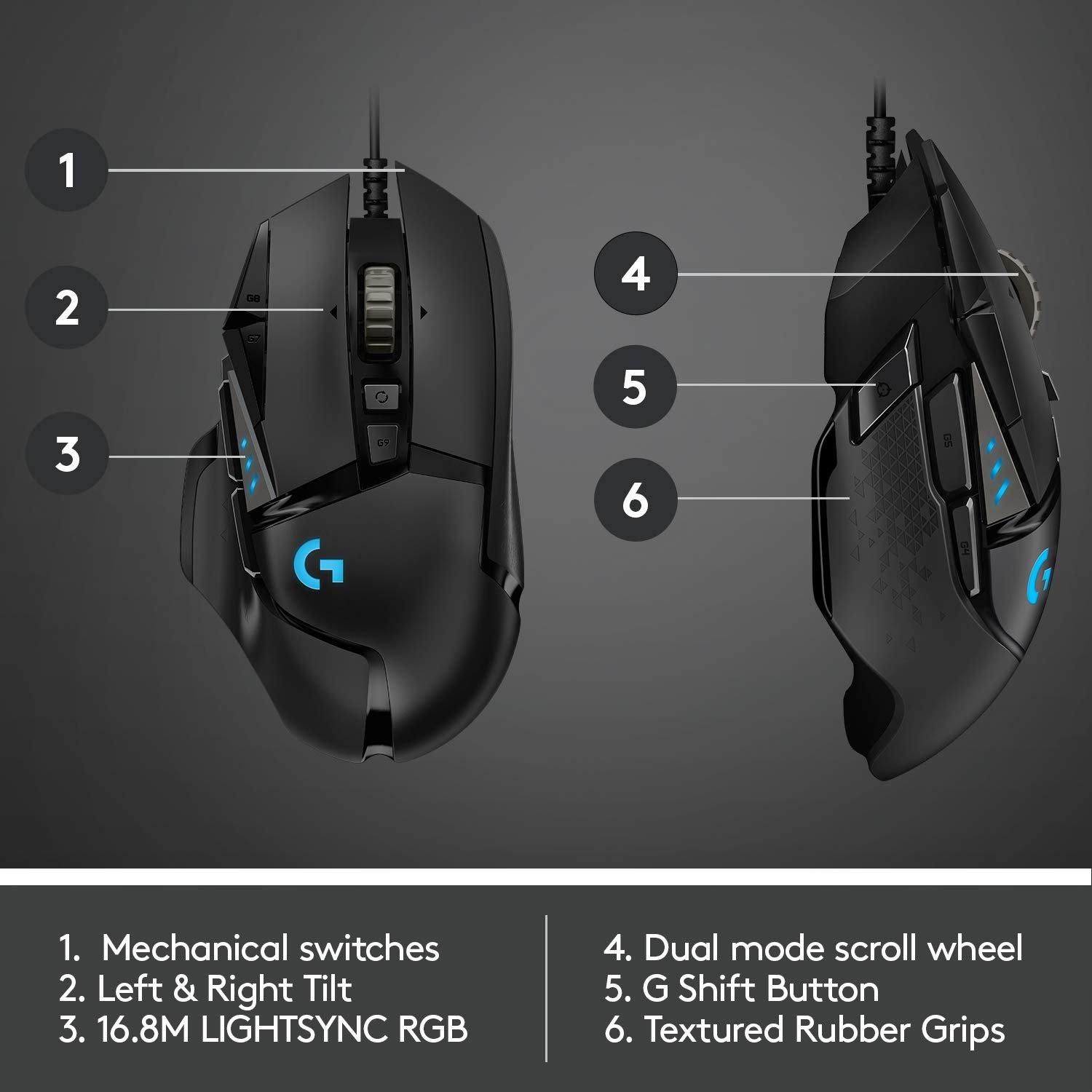 Logitech G502 Hero High Performance Wired USB Gaming Mouse, Hero 25K Sensor, 25,600 DPI, RGB, Adjustable Weights, 11 Programmable Buttons, On-Board Memory, PC/Mac - Black - Image 6