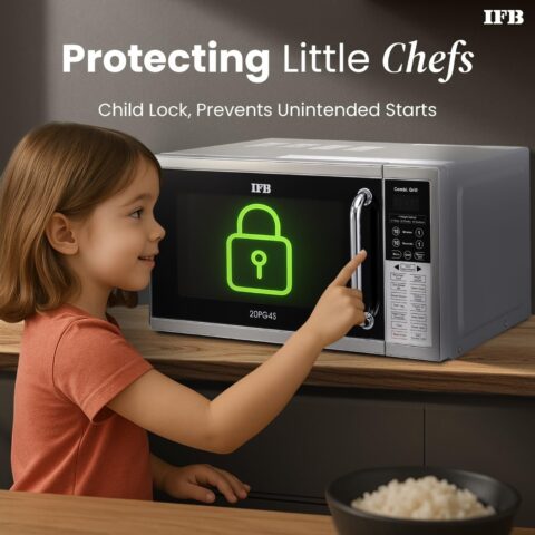 IFB 20L Grill Microwave Oven with 61 Standard Cook Menus (20PG4S, Silver, Multi-Stage Cooking, Steam Clean, Weight Defrost, Child Safety Lock, Micro + Grill Combi-cook)