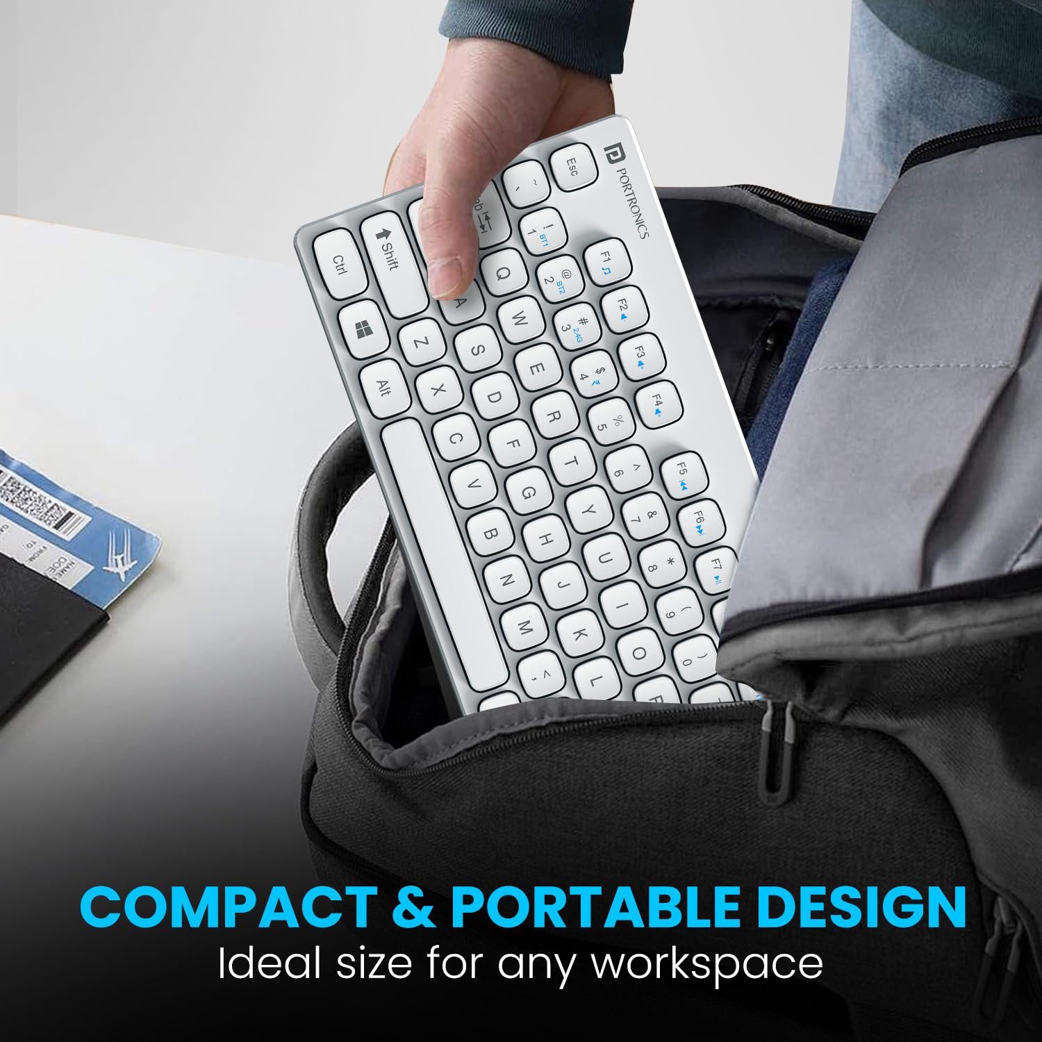 Portronics Bubble Multimedia Wireless Keyboard 2.4 GHz & Bluetooth 5.0 Connectivity, Noiseless Experience, Compact Size for iOS iPad Air, Pro, Mini, Android, Windows Tablets PC Smartphone(White) - Image 6