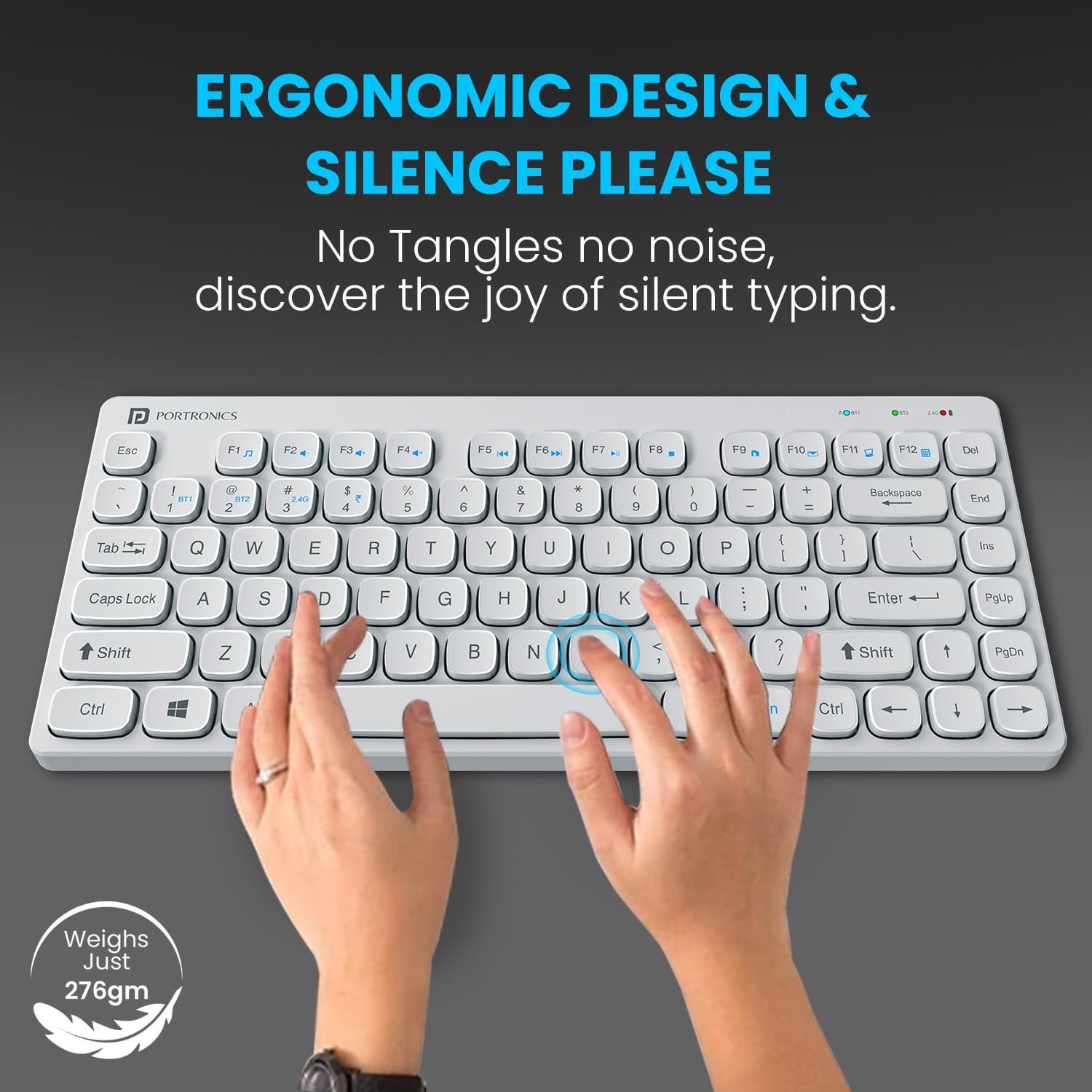 Portronics Bubble Multimedia Wireless Keyboard 2.4 GHz & Bluetooth 5.0 Connectivity, Noiseless Experience, Compact Size for iOS iPad Air, Pro, Mini, Android, Windows Tablets PC Smartphone(White) - Image 5