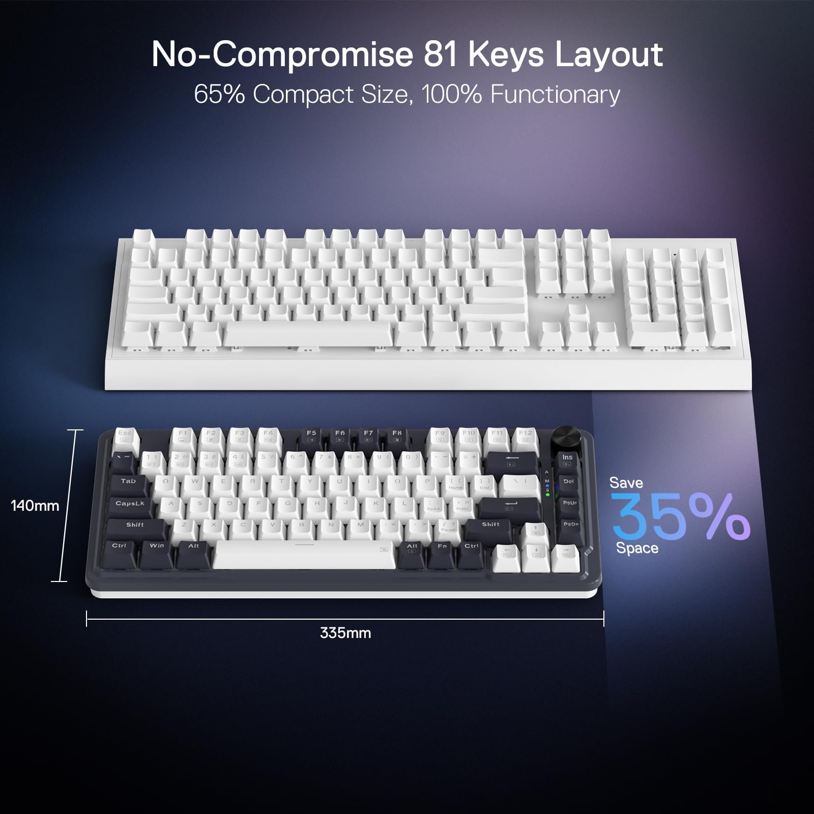 Redragon K673 PRO 75% Wireless Gasket RGB Gaming Keyboard, 3-Modes 81 Keys Compact Mechanical Keyboard w/Hot-Swap Socket, Dedicated Knob Control & Sound Absorbing Pads, Linear Red Switch - Image 4
