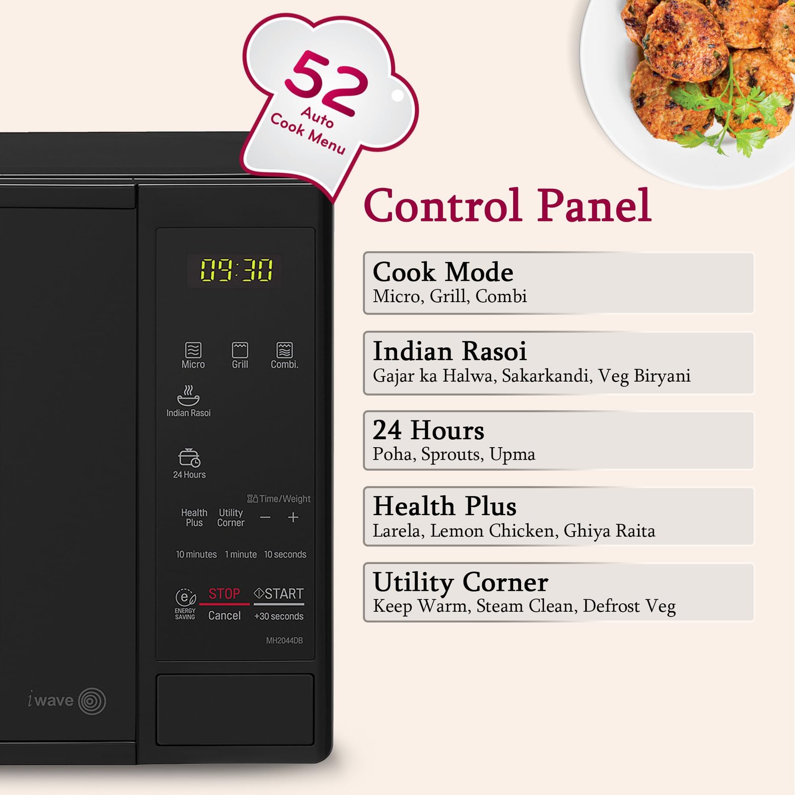 LG 20 L Grill Microwave Oven (MH2044DB, Black, Quartz Heater, I-Wave Technology, Indian Cuisine, Auto Cook Menu, Steam Clean, Anti-Bacterial Cavity & Health plus Menu) - Image 4