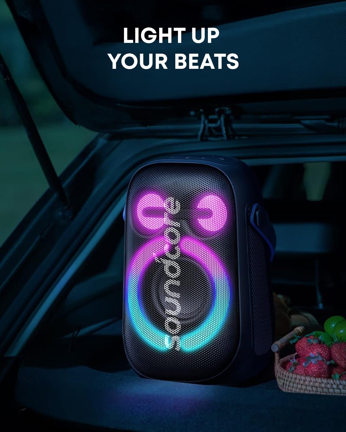 Soundcore Anker Rave Neo 2 Portable Speaker with 80W Stereo Sound,Partycast 2.0,Light Show,Ipx7 Waterproof(Floats On Water) 18H Playtime,Customizable Eq & Bass Up for Party,Backyard-Black,USB