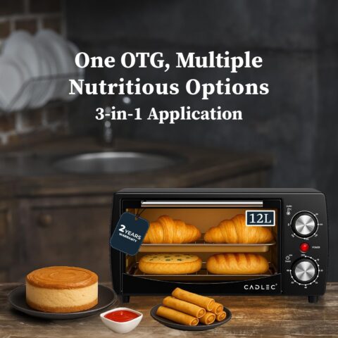 Cadlec Cruise Pro 12L Multi-Function OTG for Kitchen, 1000W Oven Toaster Griller, Bake Grill Toast, Oven for Baking, Adjustable Temperature & Timer, Black, 2 Year Warranty