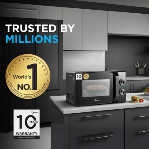 Midea 20L Solo Microwave Oven | 5 Power Levels + Defrost | 10-Year Magnetron Warranty | Mechanical Knob Control | Easy-Clean Powder-Coated Cavity | Energy Efficient | Oven for Reheating & Cooking
