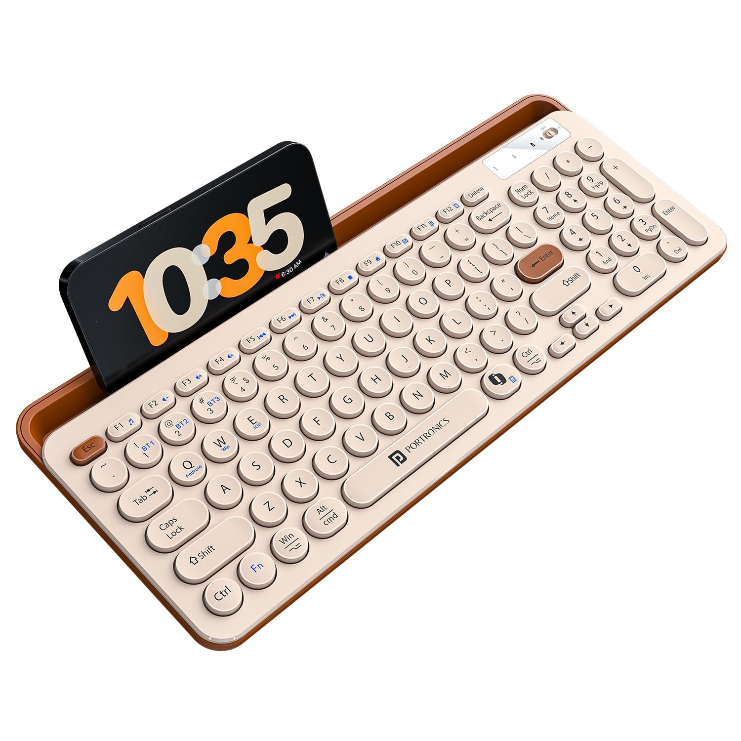Portronics Bubble 3.0 Wireless Keyboard with Bluetooth + 2.4 GHz USB Receiver, Rechargeable Battery, Dual Height Adjustment, Multimedia Hotkeys with Numpad, for Laptop, PC, Smartphone, Tablet(Beige) - Image 2