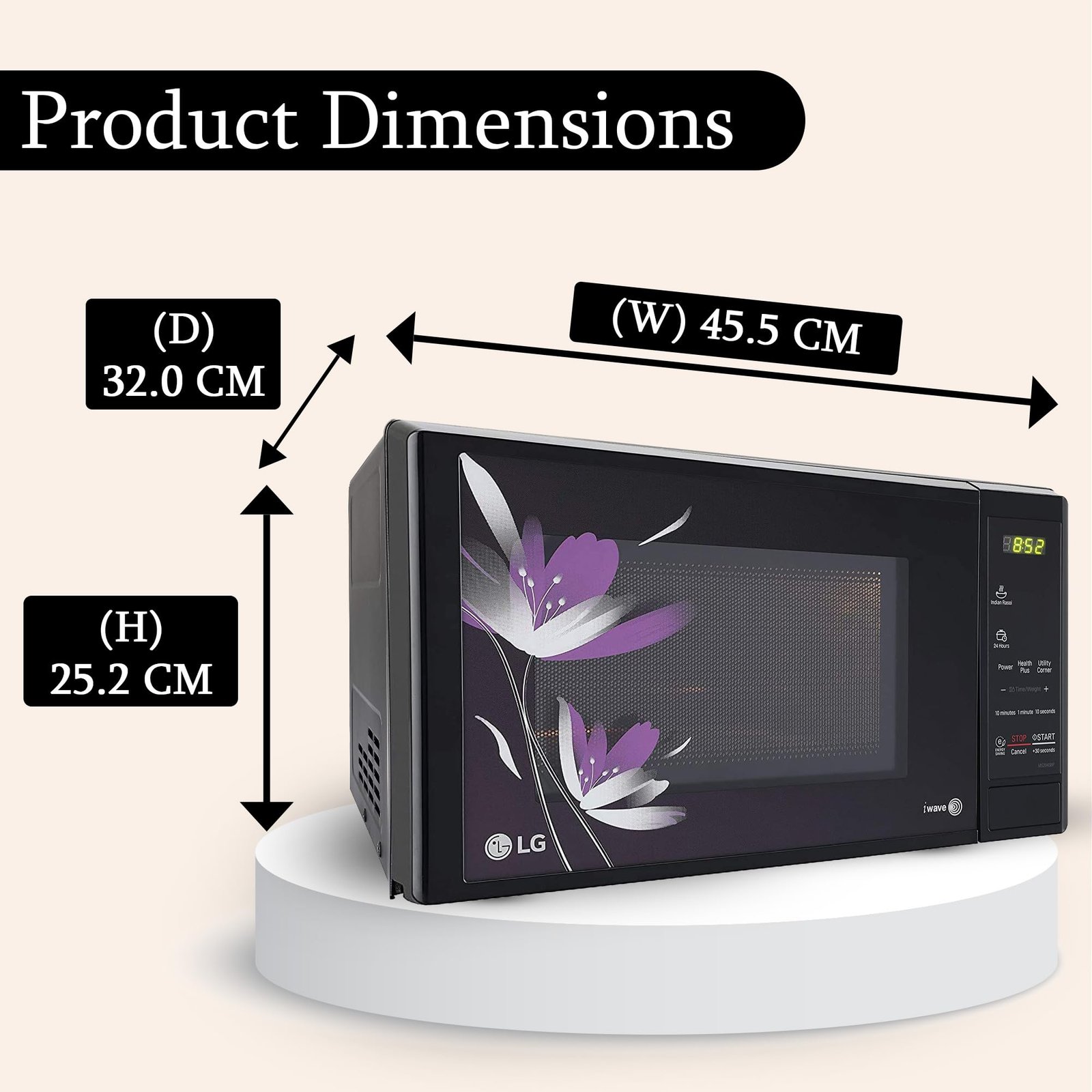 LG 20 L Solo Microwave Oven (MS2043BP, Black, Health plus Menu, I-Wave Technology, Indian Cuisine, Even Reheat & Defrost, Auto Cook Menu, Anti-Bacterial Cavity & Steam Clean) - Image 5