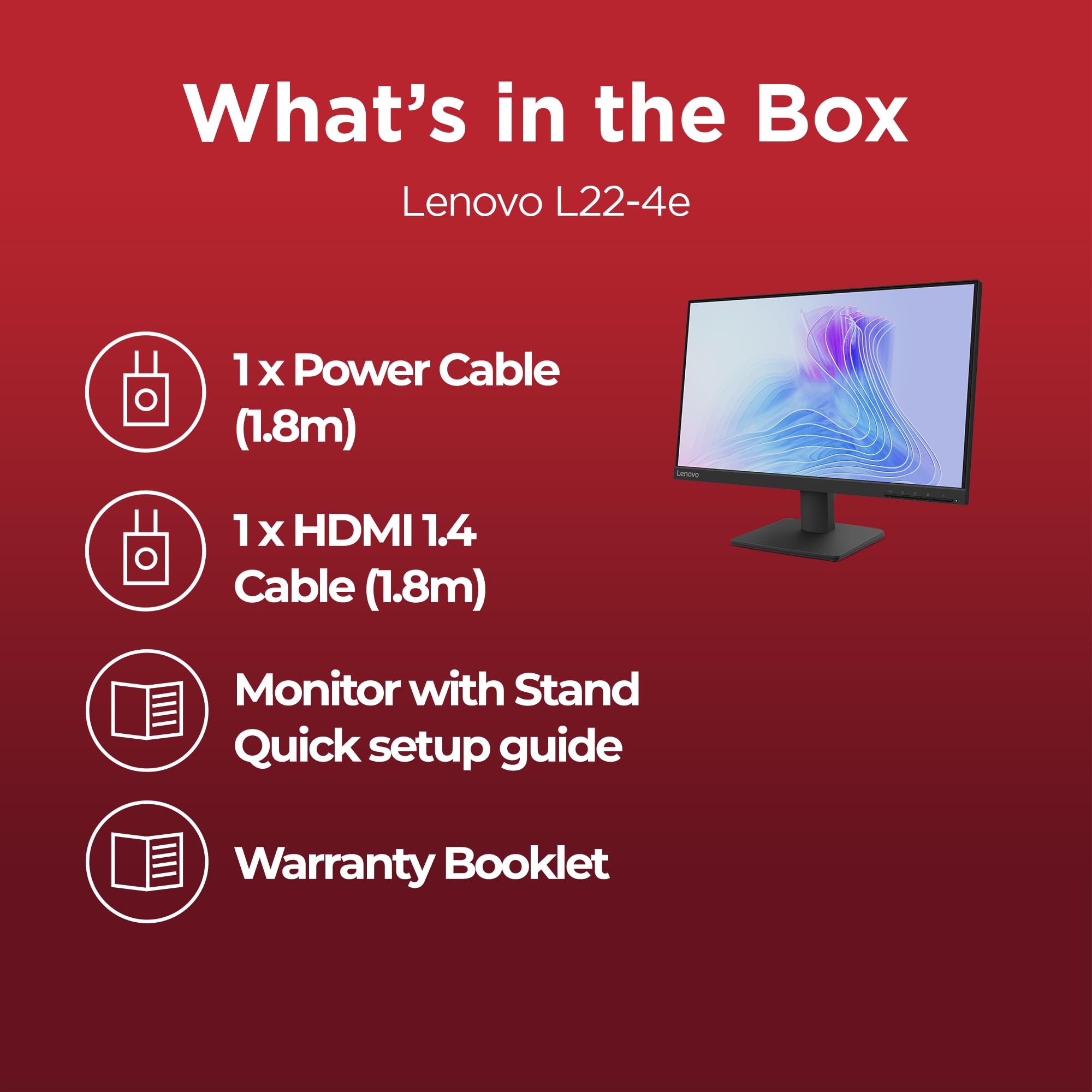 Lenovo L22-4e | 21.5" (55.88cm) FHD IPS 100Hz Ultraslim Monitor | 4ms, 99% sRGB, 16.7Mn Colors, 1x HDMI 1.4, 1x VGA,TUV Eye Comfort, Low Blue Light| Tilt | Black | 67D5KAC6IN - Image 7