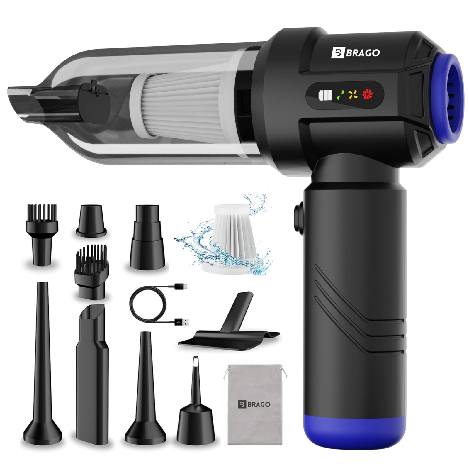 Brago TurboVac Cordless Vacuum Cleaner for Car & Home, 18500Pa Powerful Suction, 4-in-1 Portable Vacuum & Air Blower, 9600mAh Battery (40 Mins Runtime), 3-Speed BLDC Motor - Image 2