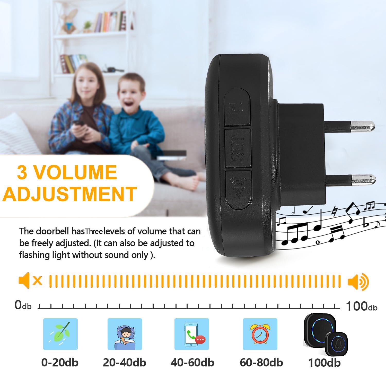 Nikcase 1Y Warranty Wireless Doorbell for Home & Office | Long Range 150m (500ft) | Multiple Musical Chimes | Adjustable 4 Volume LED Light Alert | Easy Plug & Play | Sunproof Water Resistance (Black)