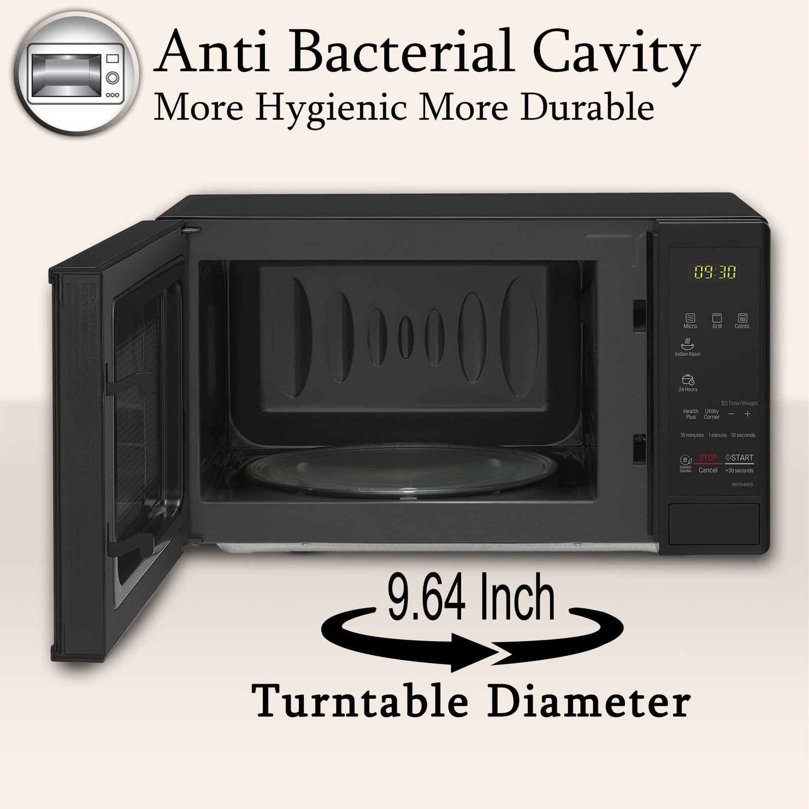 LG 20 L Grill Microwave Oven (MH2044DB, Black, Quartz Heater, I-Wave Technology, Indian Cuisine, Auto Cook Menu, Steam Clean, Anti-Bacterial Cavity & Health plus Menu) - Image 9