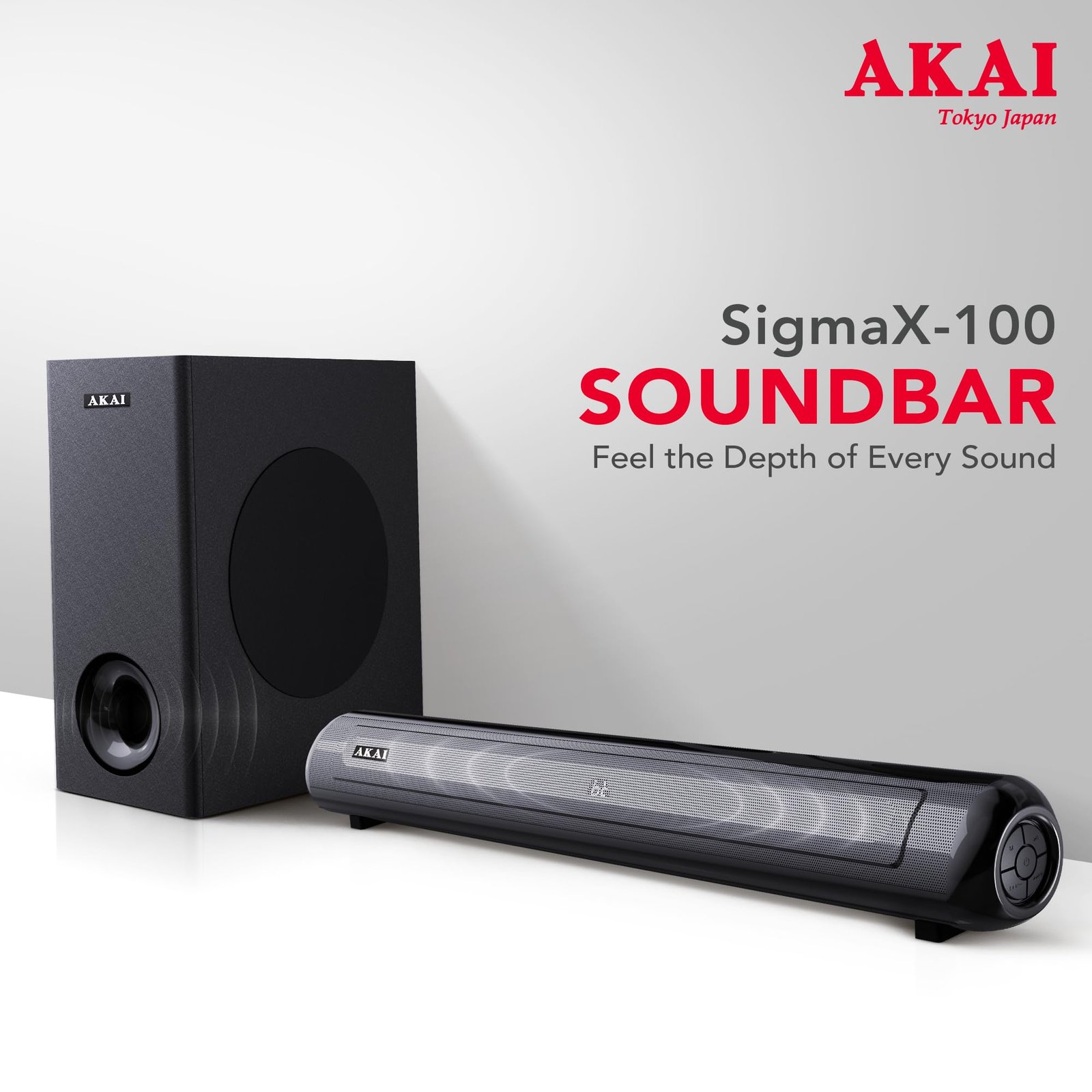 AKAI SigmaX-100 Soundbar Home Theatre 100W with Remote - 1 Year Warranty | 2.1 Channel Sound Bar with 5.25" Sub-Woofer | HDMI ARC, Bluetooth v5.3, USB, Aux Input | Supports TV, PC & Smartphone - Image 3