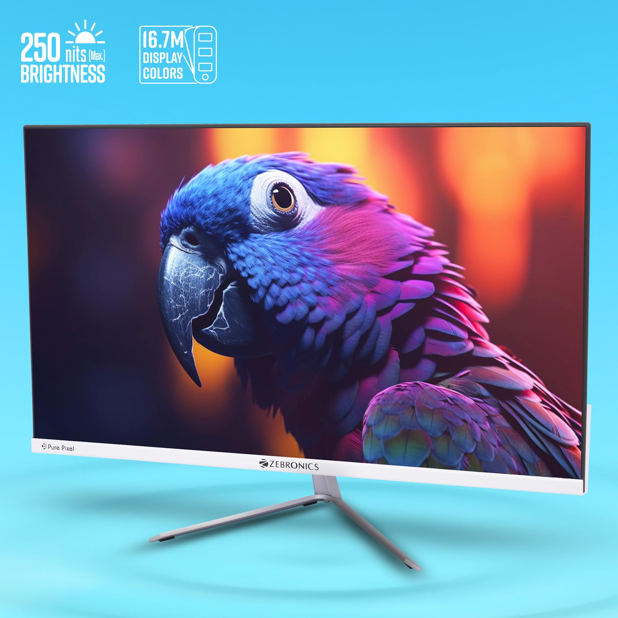 ZEBRONICS EA124 LED Monitor, 24 inch (60.4cm), 250 nits, 100Hz, FHD, 1920x1080, HDMI, VGA, Ultra Slim Bezel, Built-in Speakers, Metal Stand, Wall Mountable - Image 3
