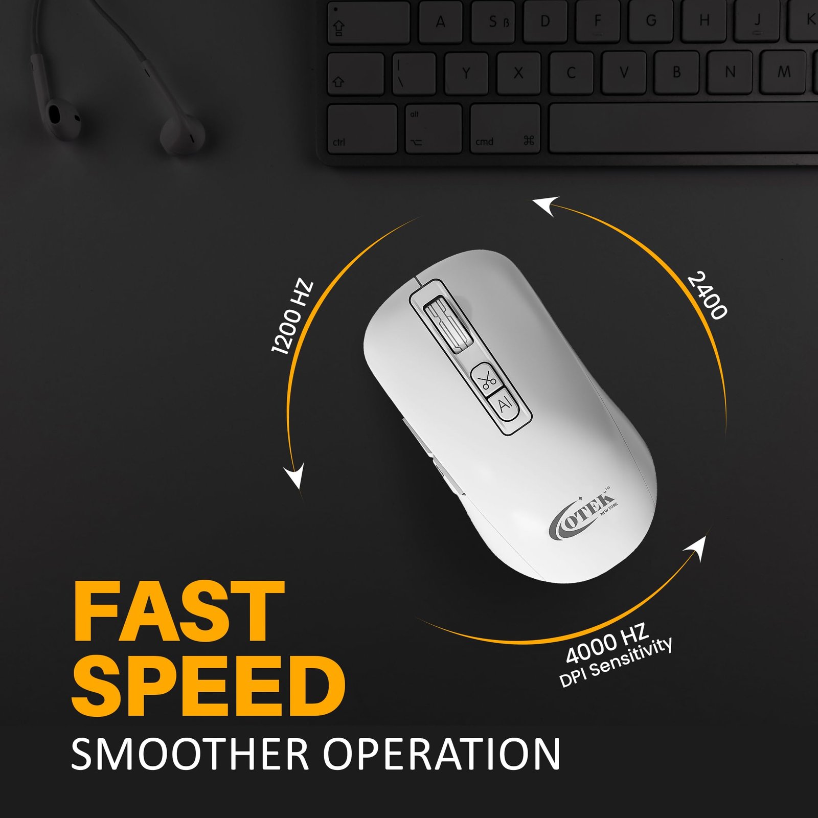OTEK BM09 Smart AI Mouse Voice & Text Translation, Voice Recognition & Typing, OCR Screenshot, 100 Languages, AI PPT Creation, AI Excel, Adjustable DPI, Windows & MacOS, Multi-Connectivity (White)
