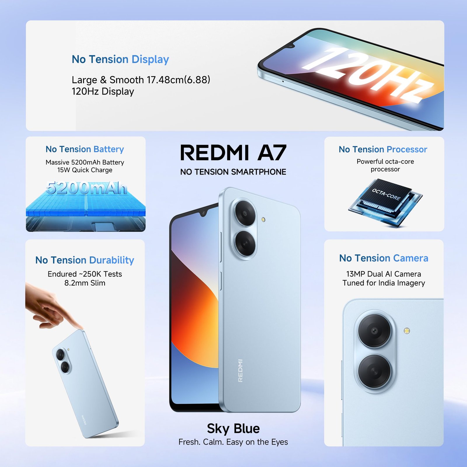 REDMI A7 4G (Sky Blue, 3 GB RAM, 64GB Storage) | Large 17.48cm (6.88) Smooth 120Hz Display | 5200mAh 2-Day Battery | Royale Design | Charger in the Box - Image 3
