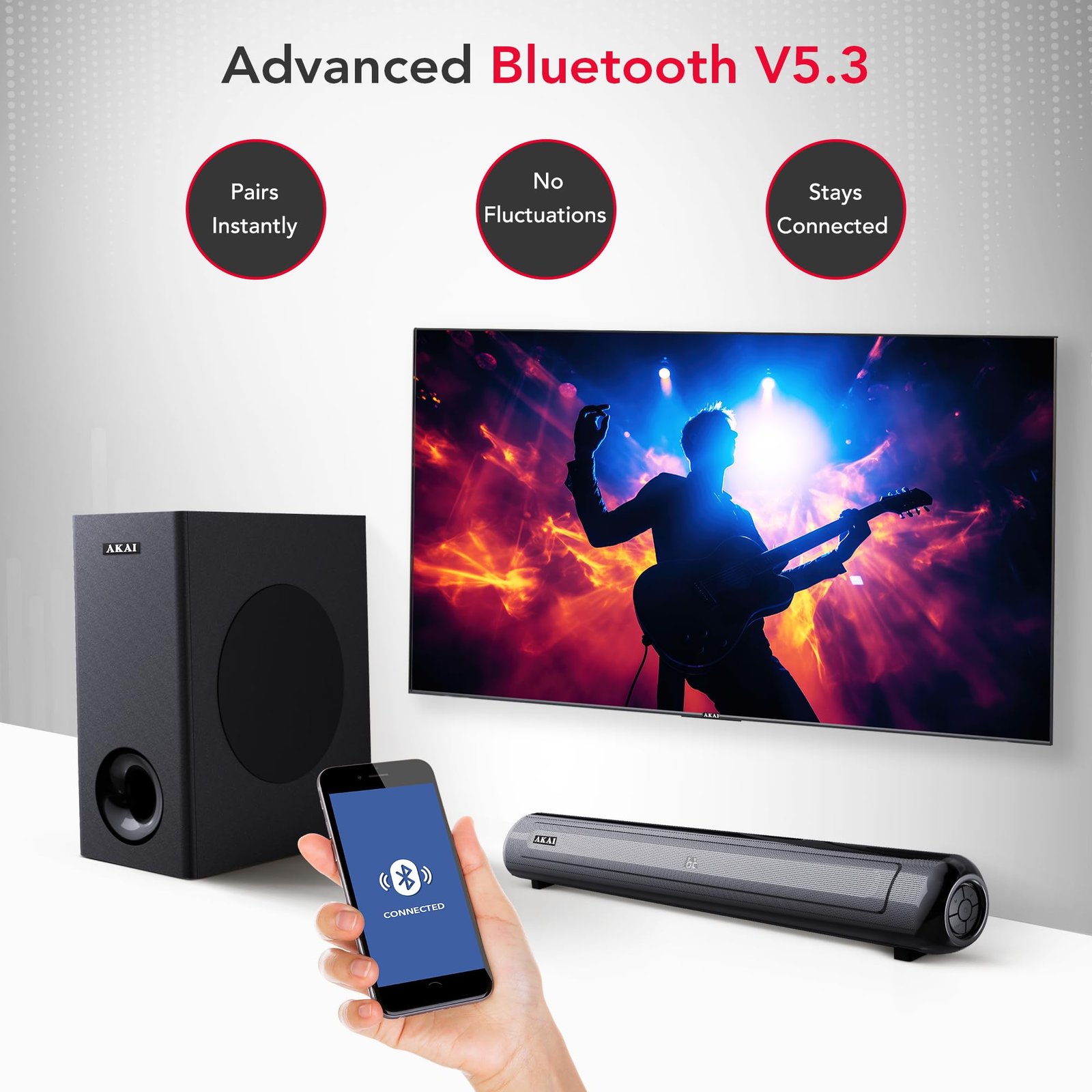 AKAI SigmaX-100 Soundbar Home Theatre 100W with Remote - 1 Year Warranty | 2.1 Channel Sound Bar with 5.25" Sub-Woofer | HDMI ARC, Bluetooth v5.3, USB, Aux Input | Supports TV, PC & Smartphone - Image 5