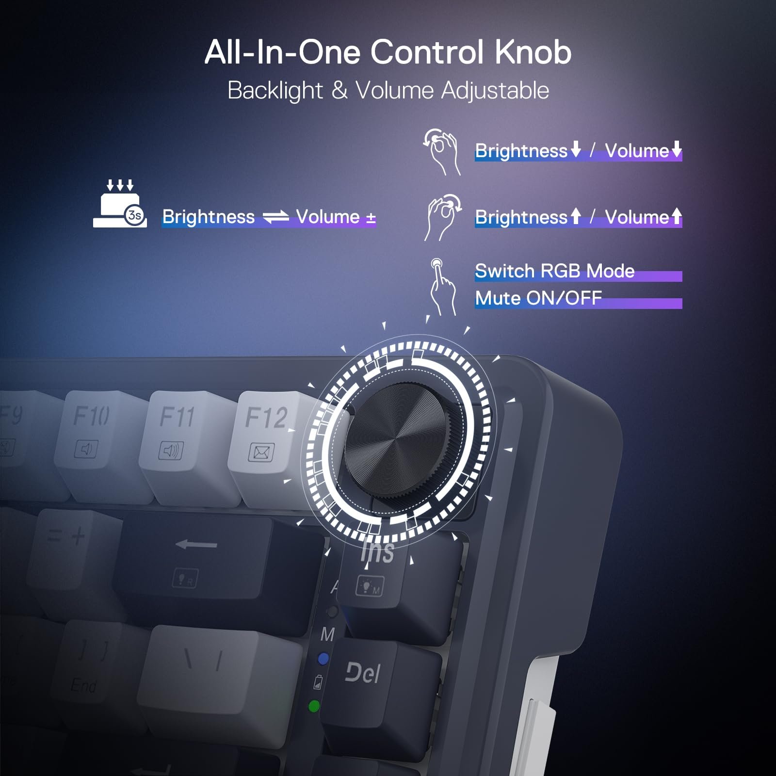 Redragon K673 PRO 75% Wireless Gasket RGB Gaming Keyboard, 3-Modes 81 Keys Compact Mechanical Keyboard w/Hot-Swap Socket, Dedicated Knob Control & Sound Absorbing Pads, Linear Red Switch - Image 8