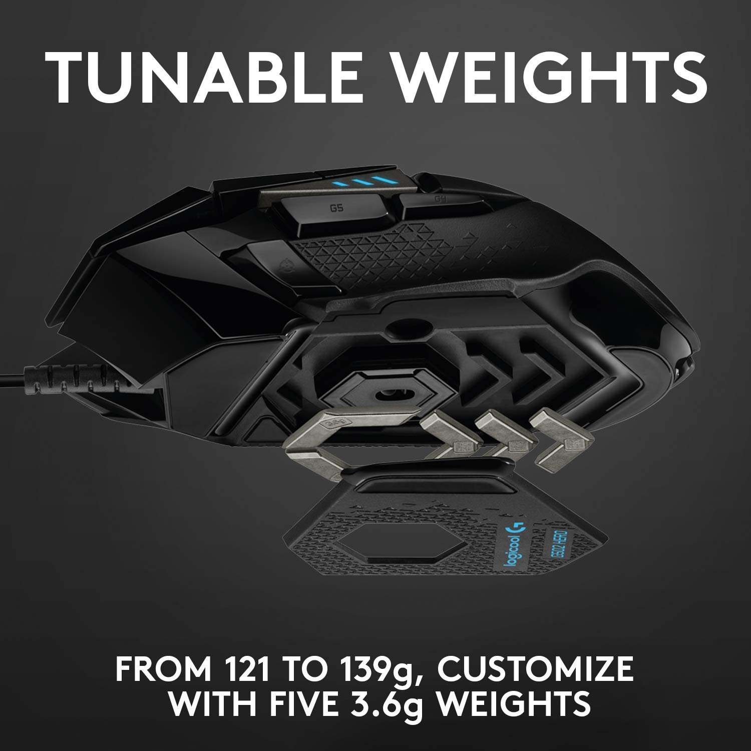 Logitech G502 Hero High Performance Wired USB Gaming Mouse, Hero 25K Sensor, 25,600 DPI, RGB, Adjustable Weights, 11 Programmable Buttons, On-Board Memory, PC/Mac - Black - Image 4