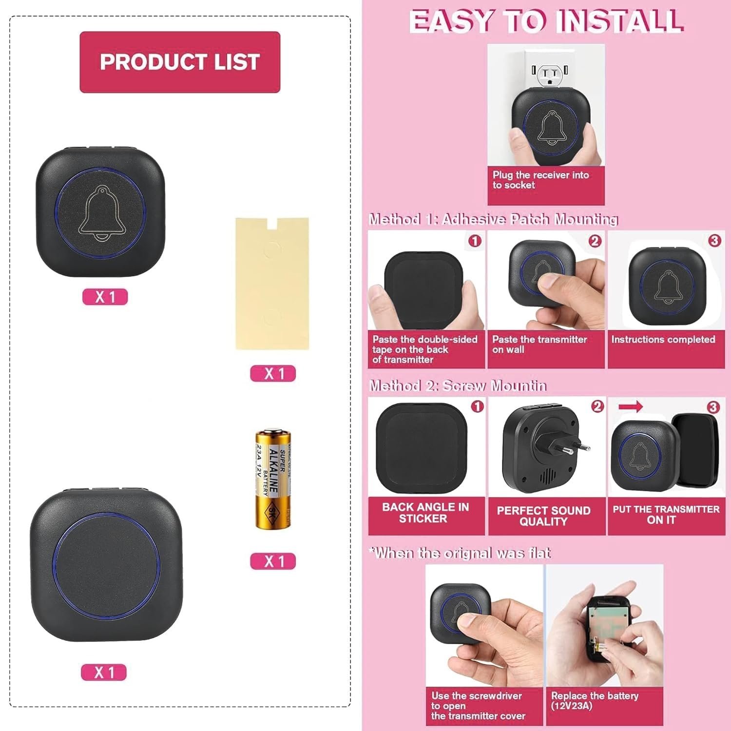 Nikcase 1Y Warranty Wireless Doorbell for Home & Office | Long Range 150m (500ft) | Multiple Musical Chimes | Adjustable 4 Volume LED Light Alert | Easy Plug & Play | Sunproof Water Resistance (Black) - Image 6