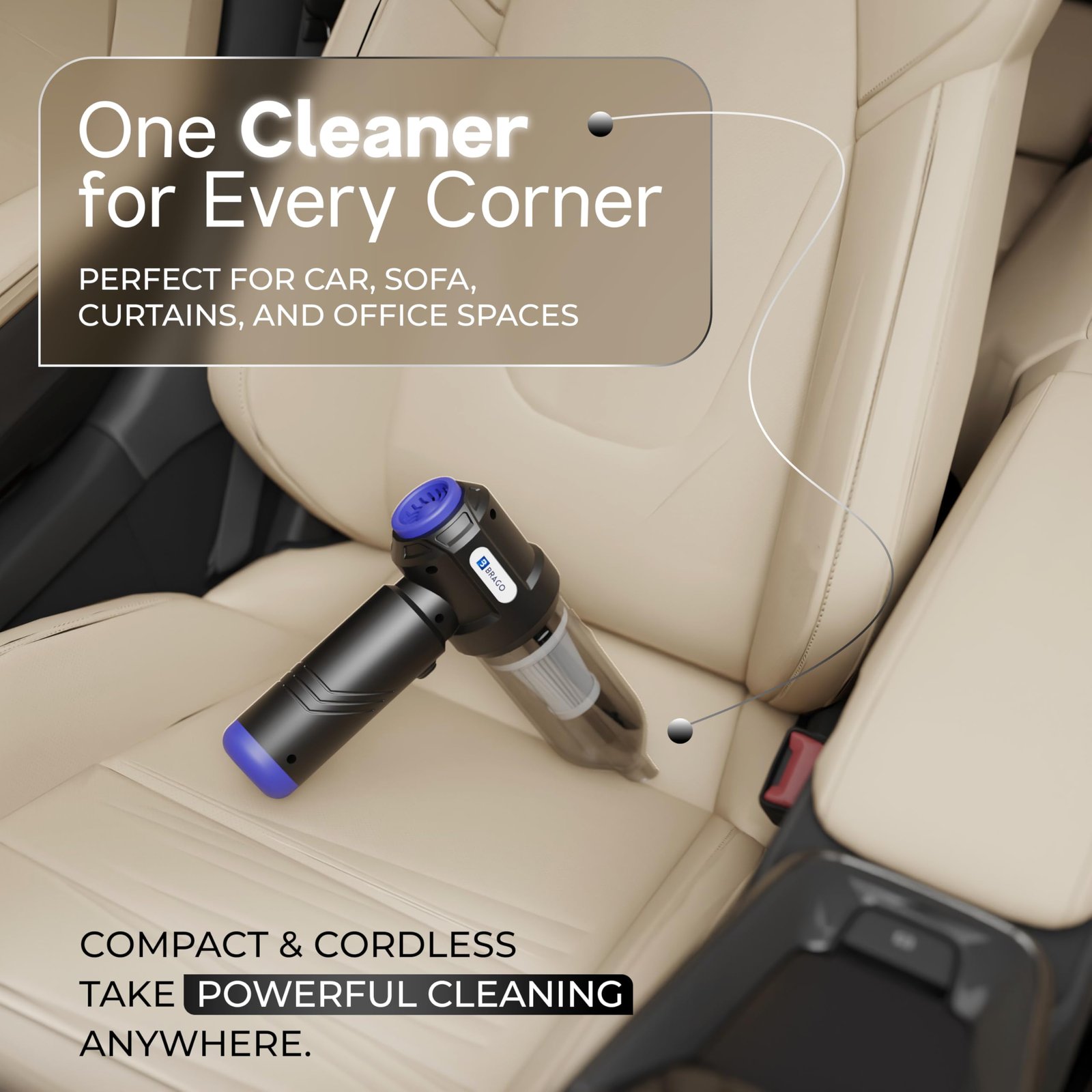 Brago TurboVac Cordless Vacuum Cleaner for Car & Home, 18500Pa Powerful Suction, 4-in-1 Portable Vacuum & Air Blower, 9600mAh Battery (40 Mins Runtime), 3-Speed BLDC Motor - Image 9