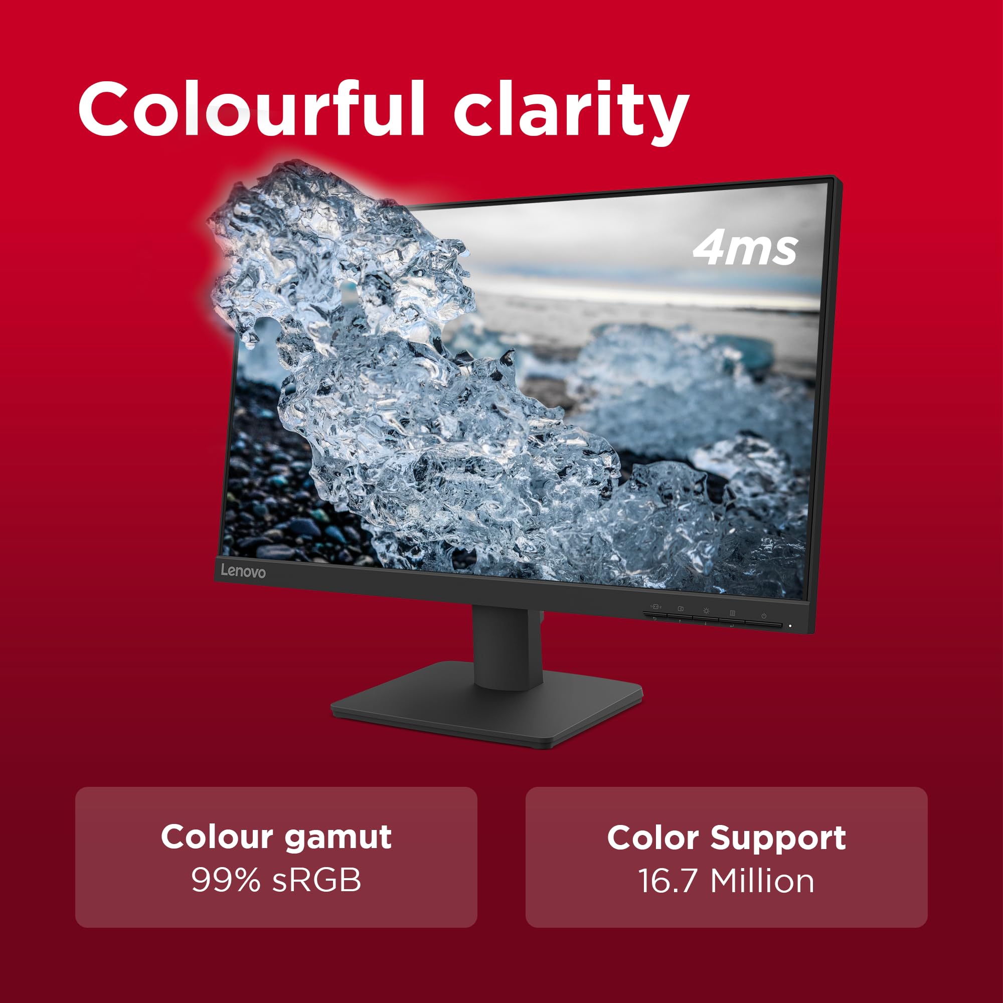Lenovo L22-4e | 21.5" (55.88cm) FHD IPS 100Hz Ultraslim Monitor | 4ms, 99% sRGB, 16.7Mn Colors, 1x HDMI 1.4, 1x VGA,TUV Eye Comfort, Low Blue Light| Tilt | Black | 67D5KAC6IN - Image 4