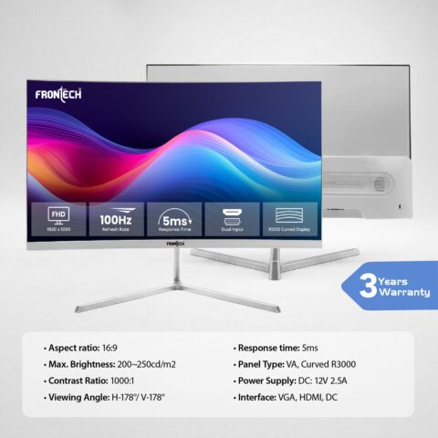 FRONTECH 22-inch (55.88cm), LED, FHD 1920x1080,100Hz, White, 3500R Curved, Bezel Less Design, HDMI & VGA Ports Monitor (MON-0079C)