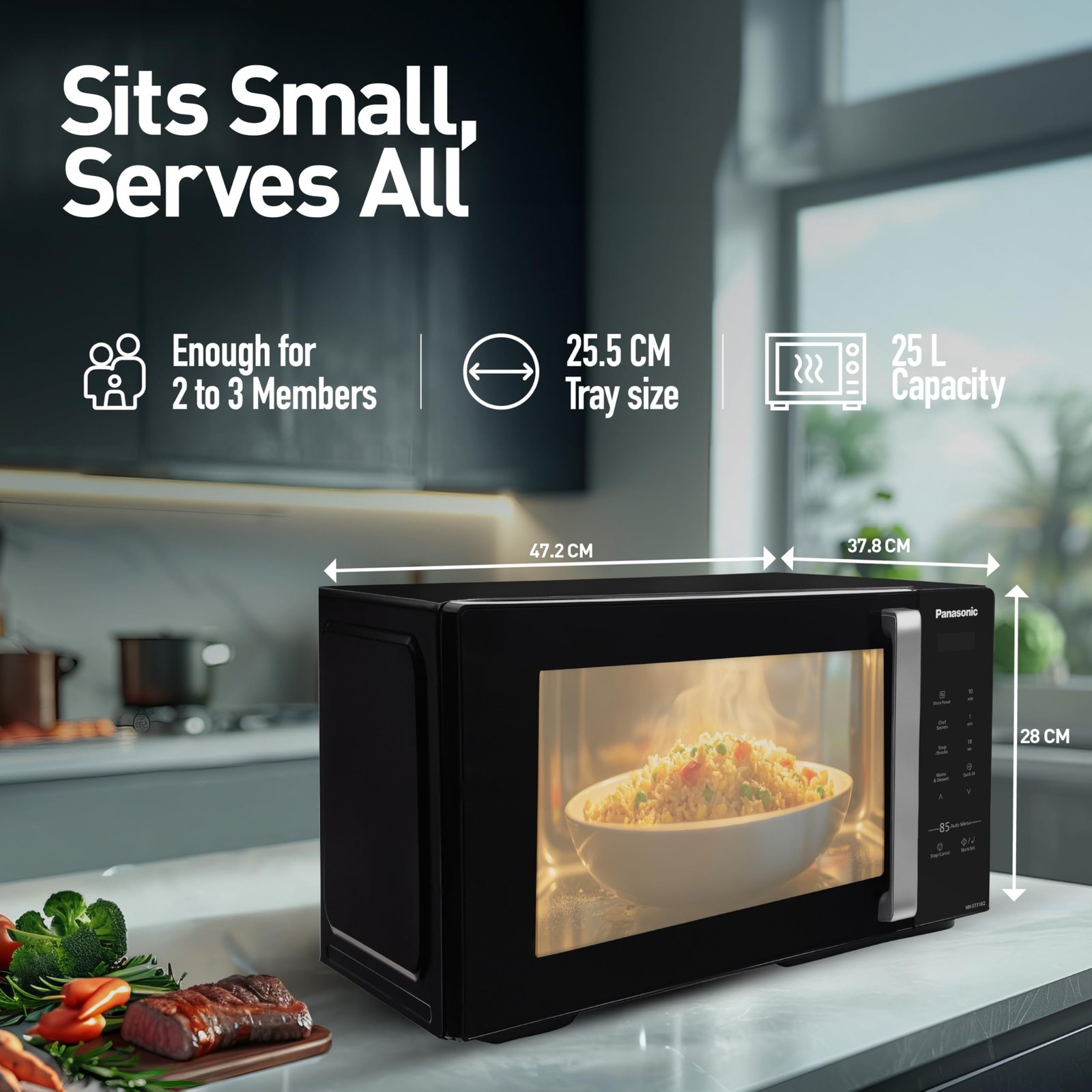 Panasonic 25L Solo Microwave Oven (NN-ST310QBFG, Black, 85 Auto Cook Menus) - Image 6
