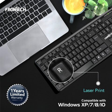 FRONTECH Wired Keyboard | Membrane Keys with Retractable Stands | USB Plug & Play | Ergonomic & Comfortable Design | 1 Year Warranty (FT-1672, Black)