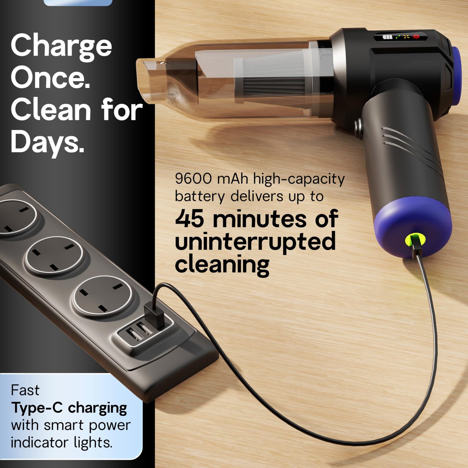Brago TurboVac Cordless Vacuum Cleaner for Car & Home, 18500Pa Powerful Suction, 4-in-1 Portable Vacuum & Air Blower, 9600mAh Battery (40 Mins Runtime), 3-Speed BLDC Motor