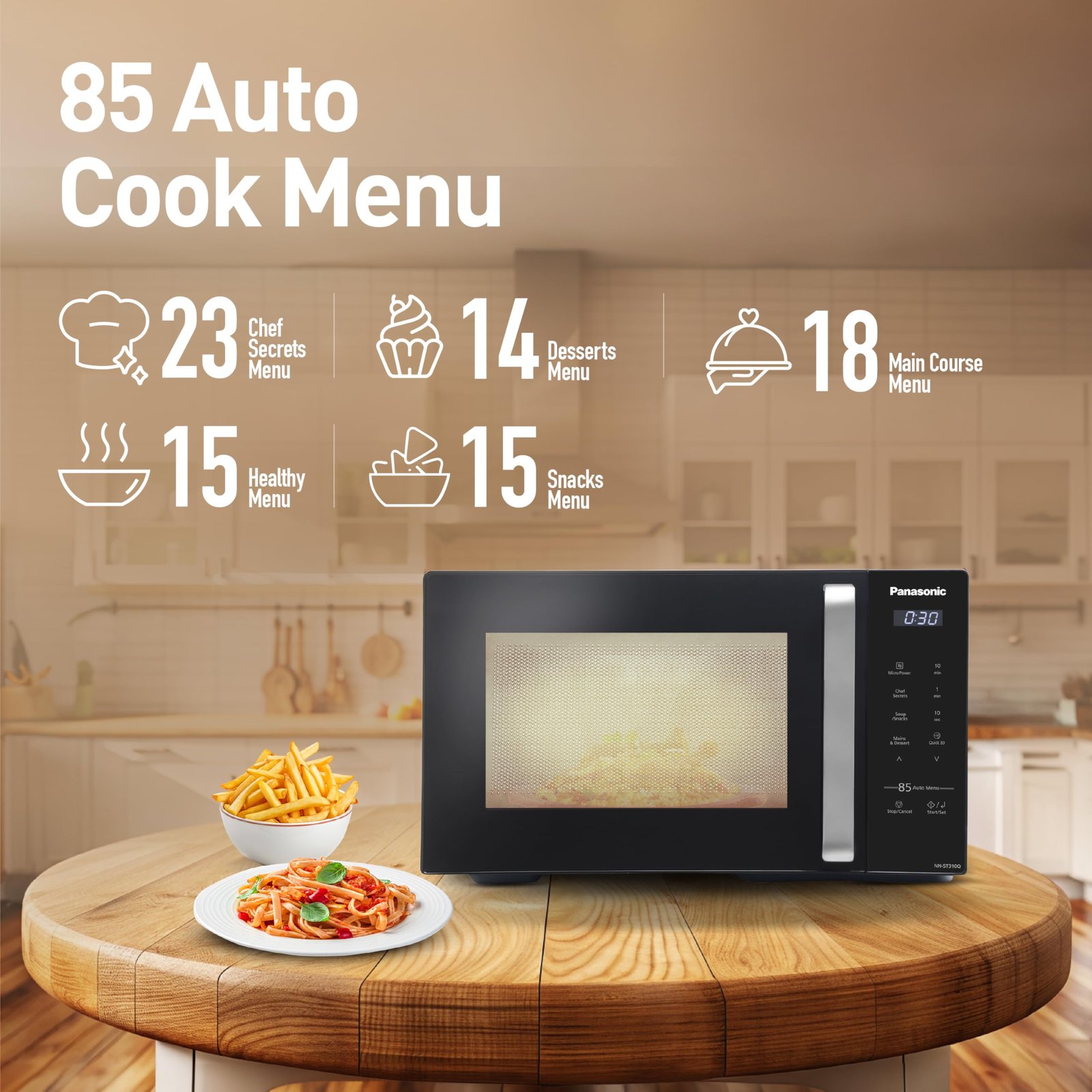 Panasonic 25L Solo Microwave Oven (NN-ST310QBFG, Black, 85 Auto Cook Menus) - Image 4