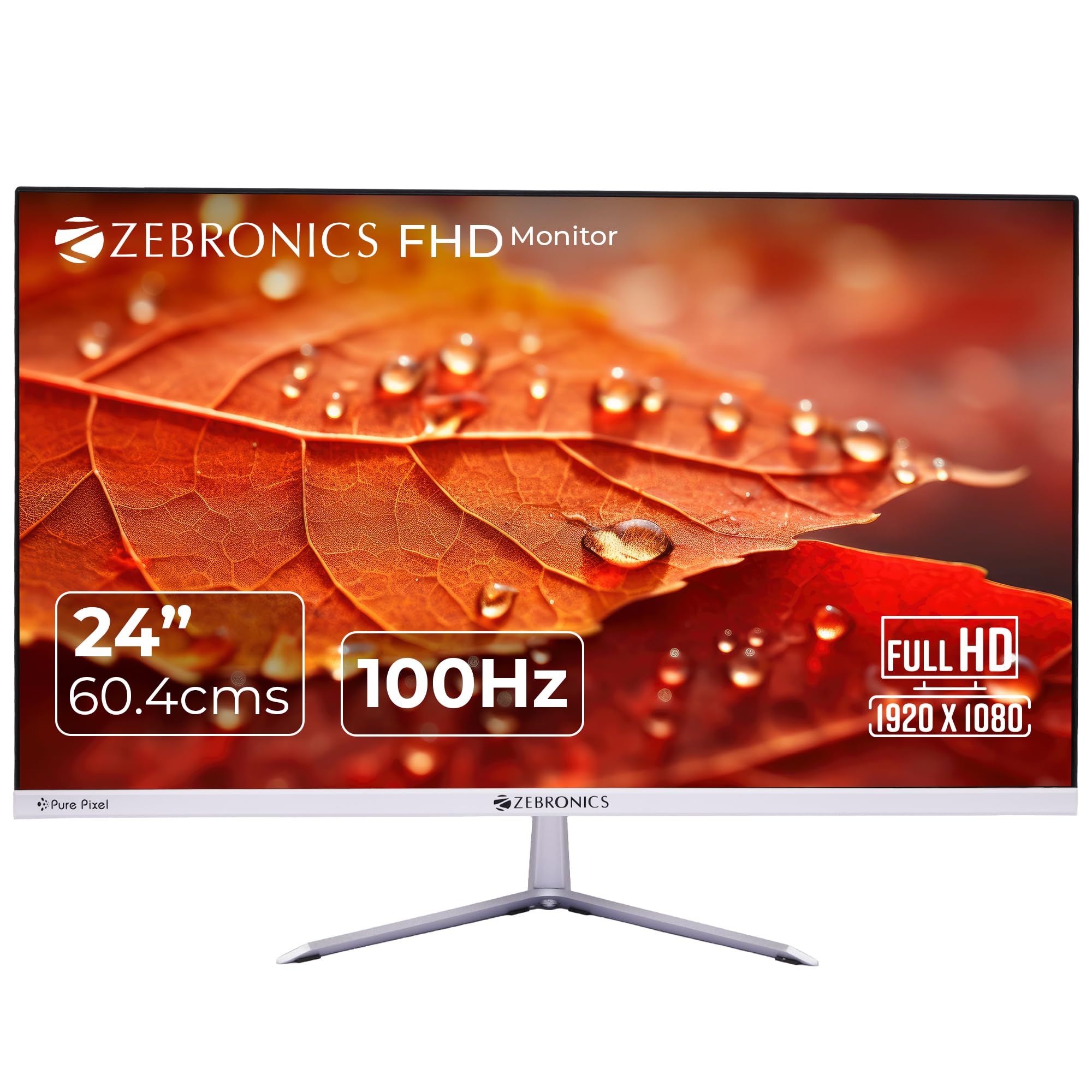 ZEBRONICS EA124 LED Monitor, 24 inch (60.4cm), 250 nits, 100Hz, FHD, 1920x1080, HDMI, VGA, Ultra Slim Bezel, Built-in Speakers, Metal Stand, Wall Mountable - Image 2