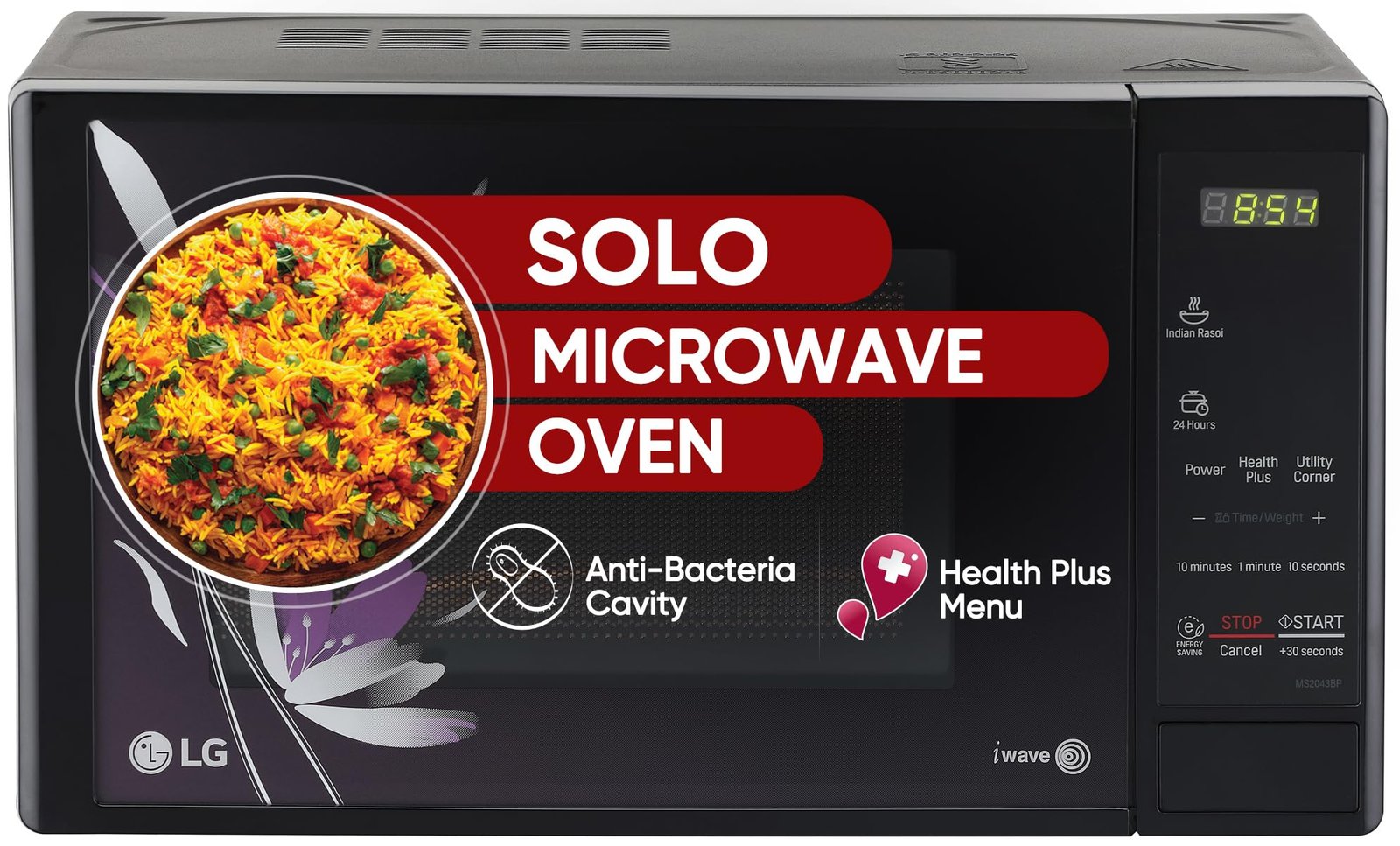 LG 20 L Solo Microwave Oven (MS2043BP, Black, Health plus Menu, I-Wave Technology, Indian Cuisine, Even Reheat & Defrost, Auto Cook Menu, Anti-Bacterial Cavity & Steam Clean) - Image 2