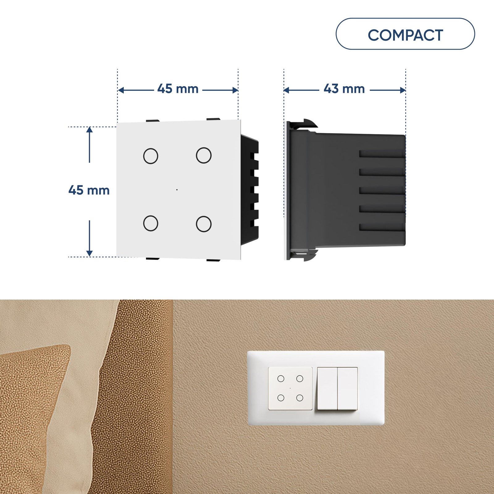 AZIOT Smart Wi-fi Modular 4 Gang Premium Touch Switch (6 Amps Each) - GLASS (Not Acrylic): Elevate Your Home with Effortless Control (Fits in Anchor Roma Classic and Similar Plates) Home Automation - Image 5